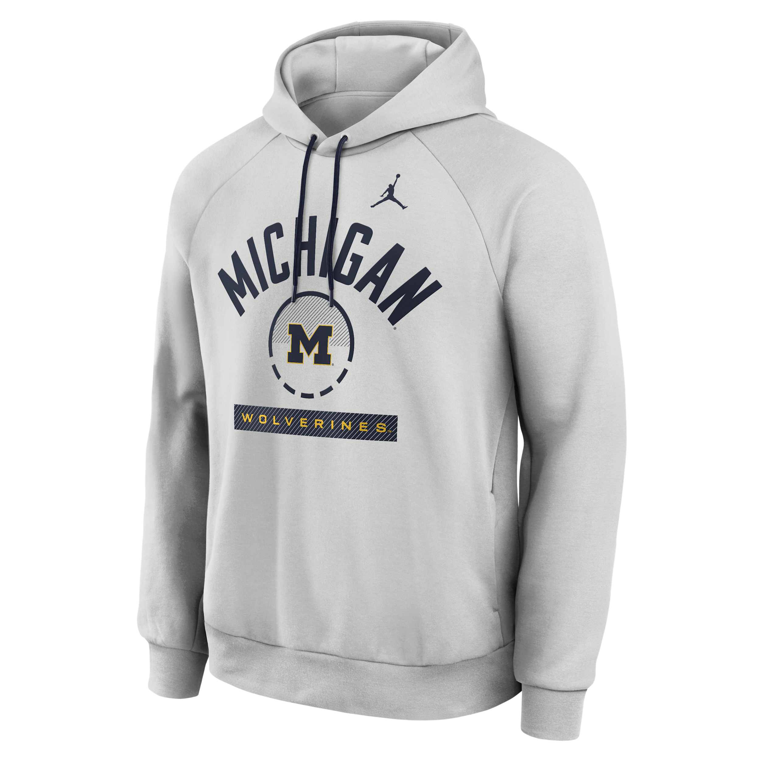 Nike Men's Michigan Courtside Jordan Brand Dri-FIT College Pullover Hoodie in Grey | 0JEJ0DJ9MWN-USU