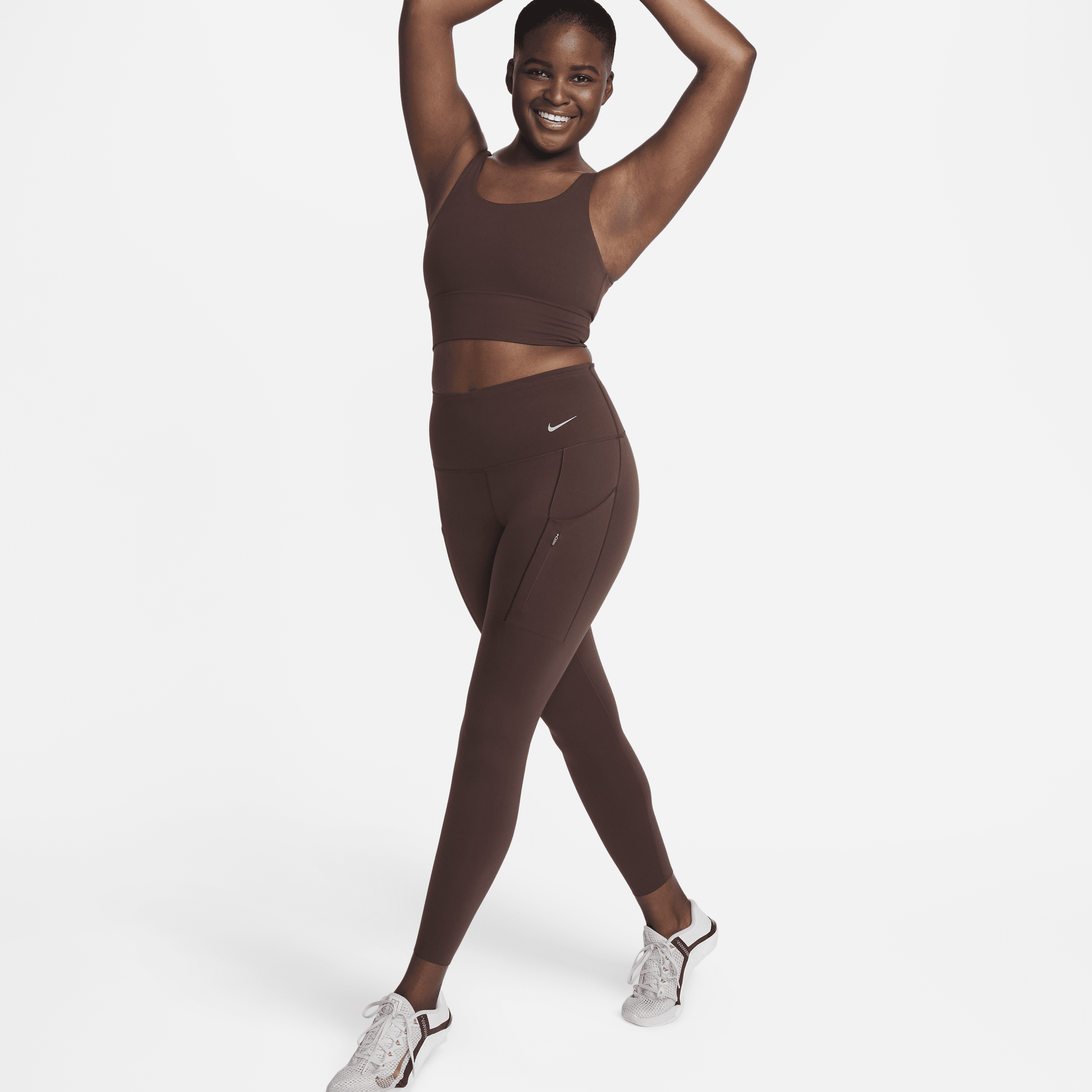 Shop Nike Women's Go Therma-fit High-waisted 7/8 Leggings With Pockets In Brown
