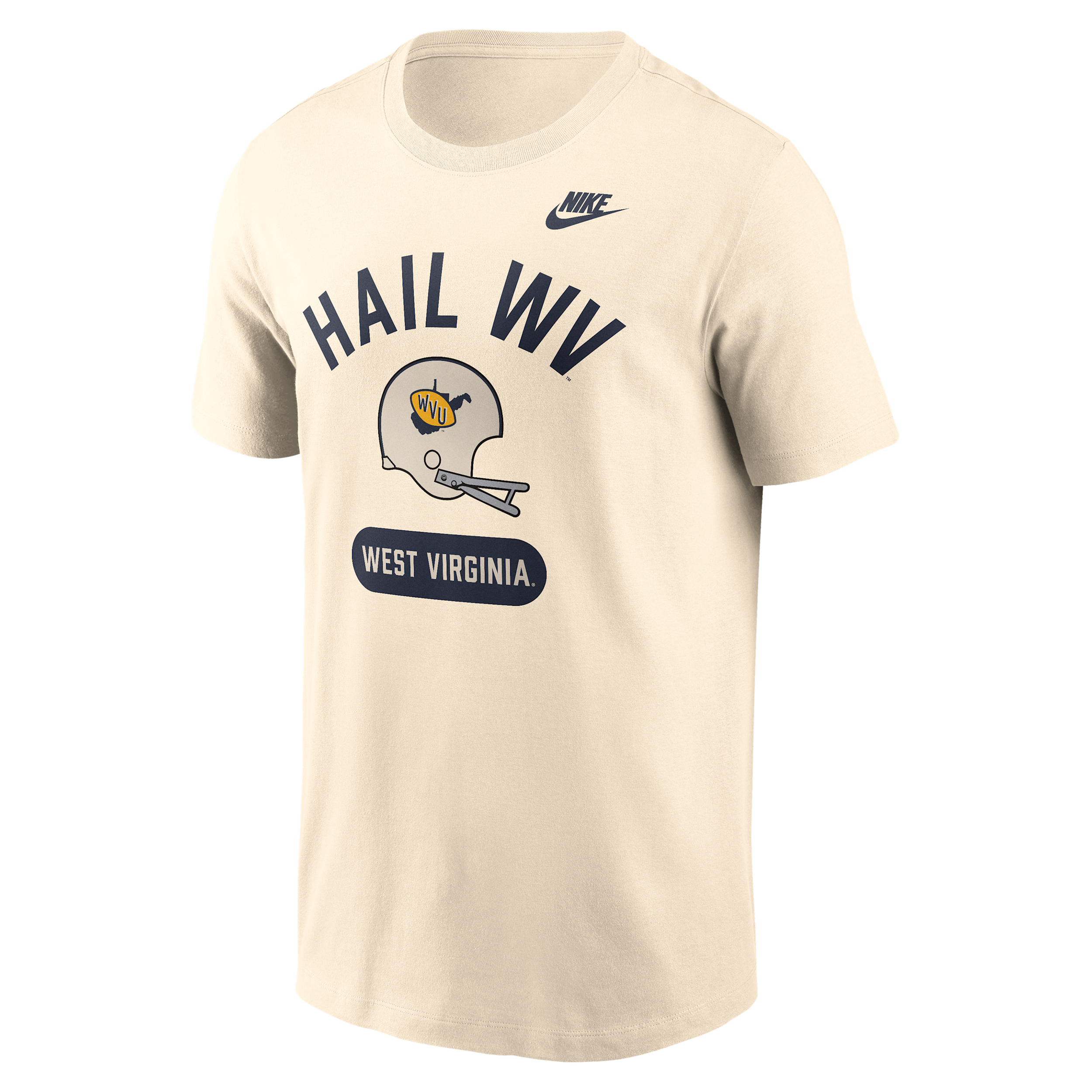West Virginia Legacy Arch Helmet Nike Men's College T-Shirt in White | N19915AWVV-FMQ
