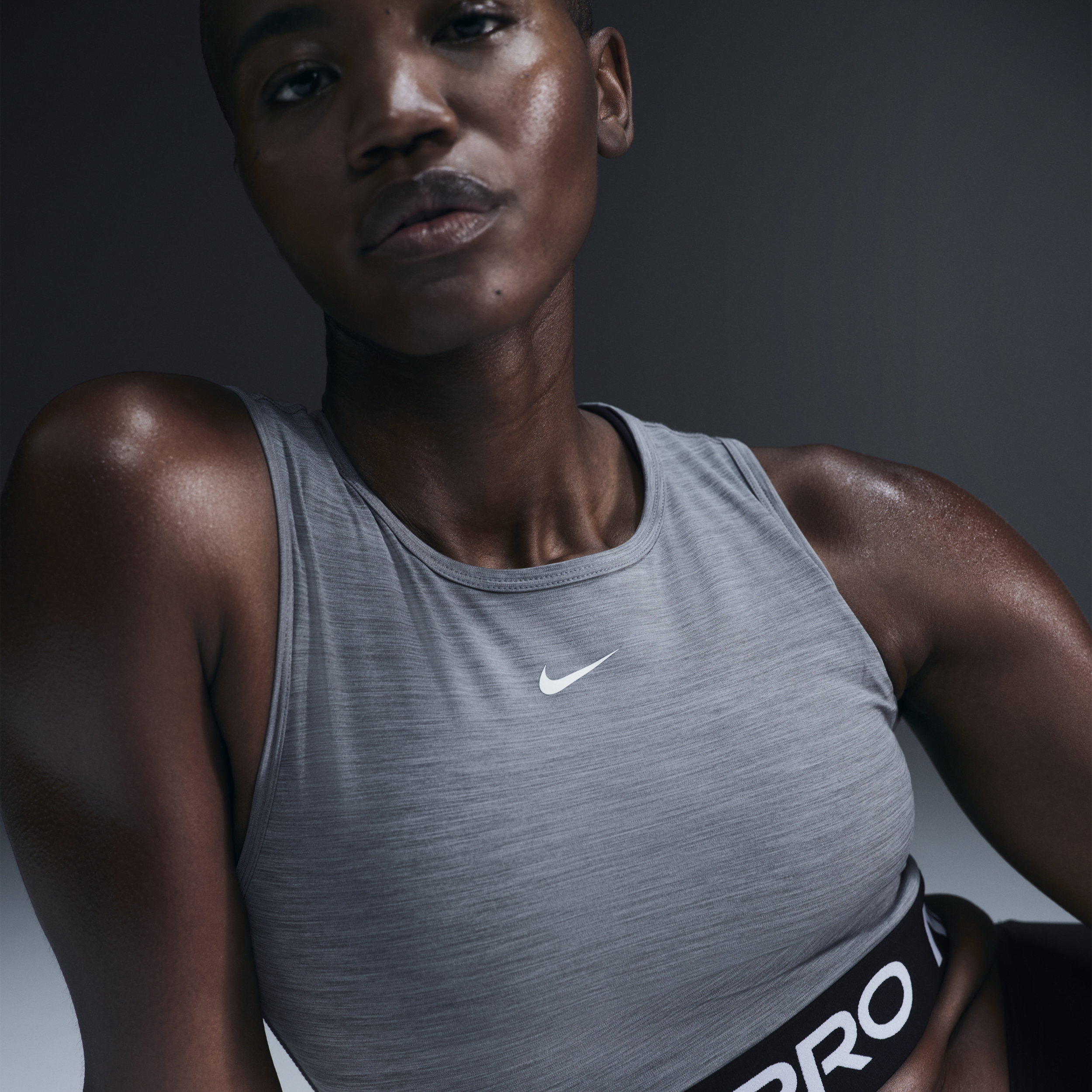 Nike Women's Pro Dri-fit Cropped Tank Top In Grey