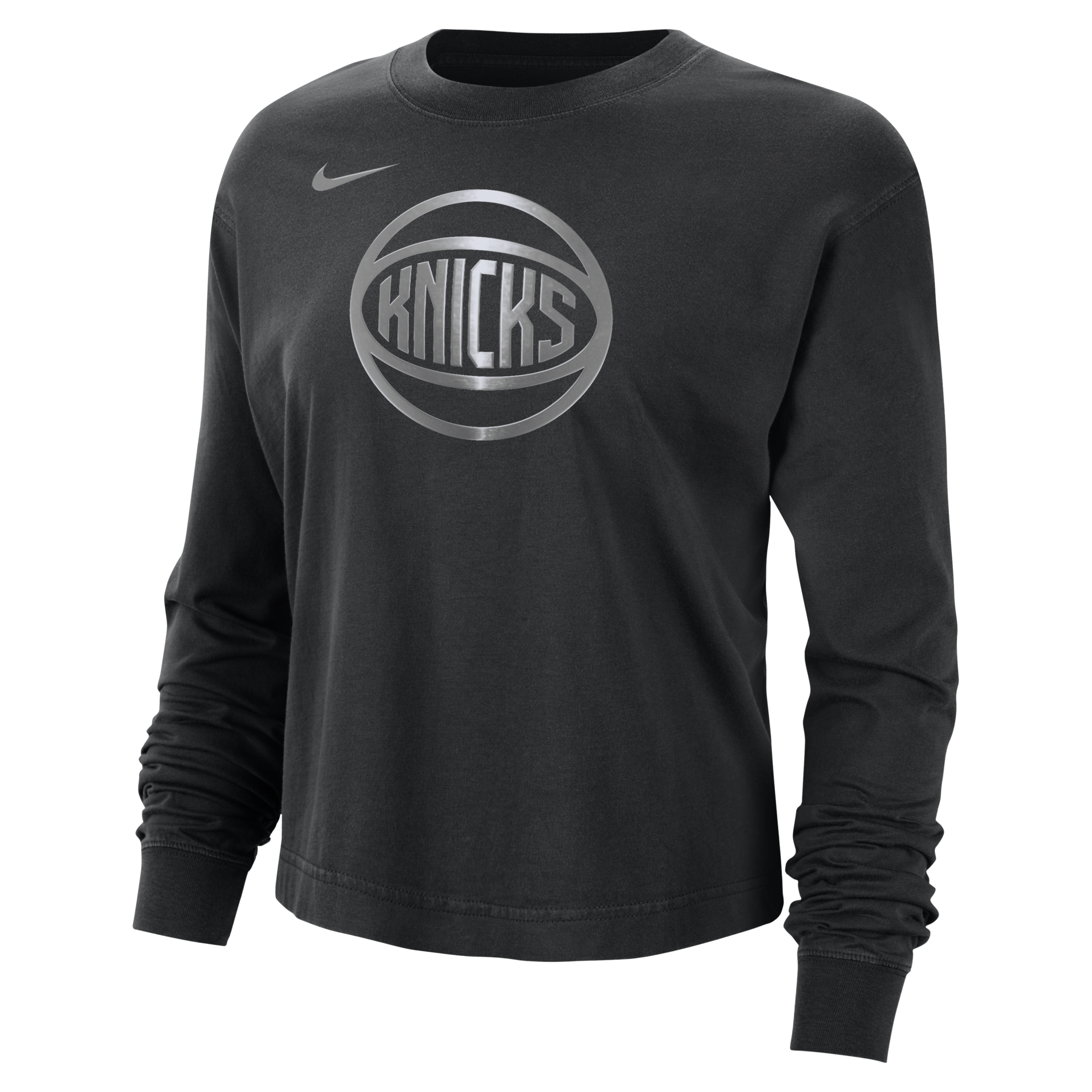 Nike New York Knicks Courtside  Women's Nba Shine Boxy Long-sleeve T-shirt In Black