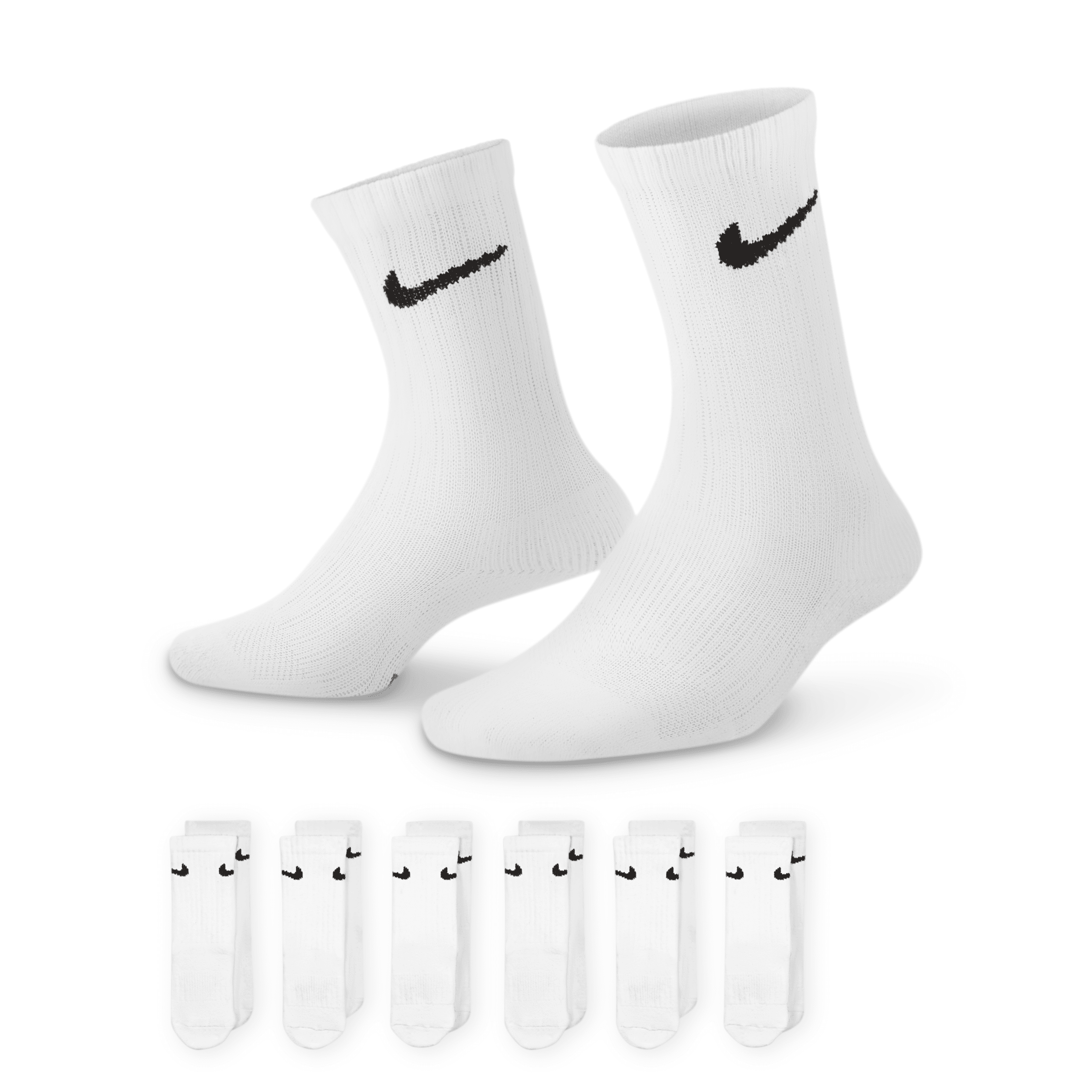 Nike Dri-fit Performance Basics Big Kids' Crew Socks (6 Pairs) In White
