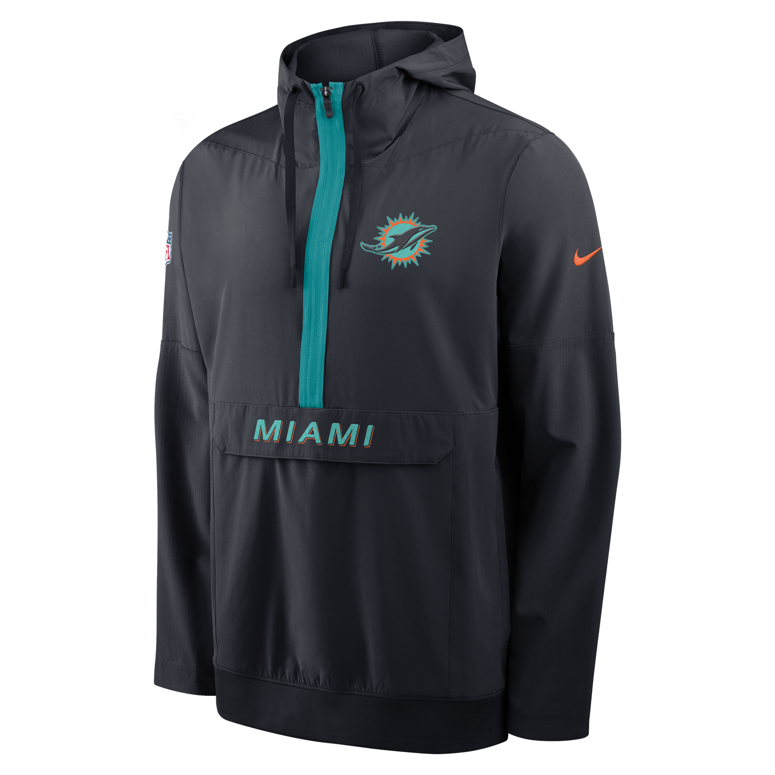 Miami Dolphins Rivalries Collection Sideline Anorak Nike Men's NFL 1/2-Zip Hooded Jacket in Blue | 03AT0GKI9P-MDB