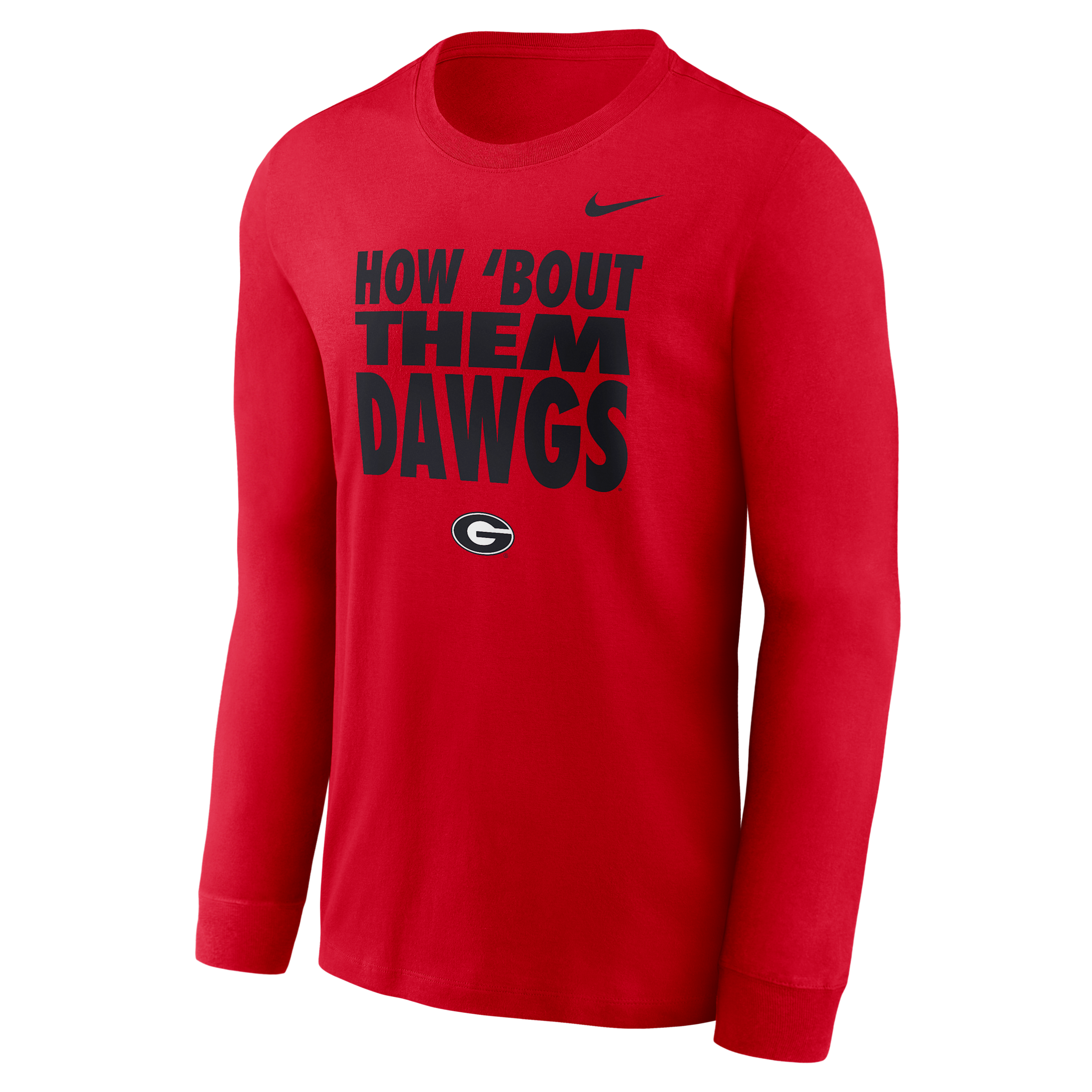 Georgia Sideline Slogan Nike Men's Dri-FIT College Long-Sleeve T-Shirt in Red | 02EW65NGBN-H2B