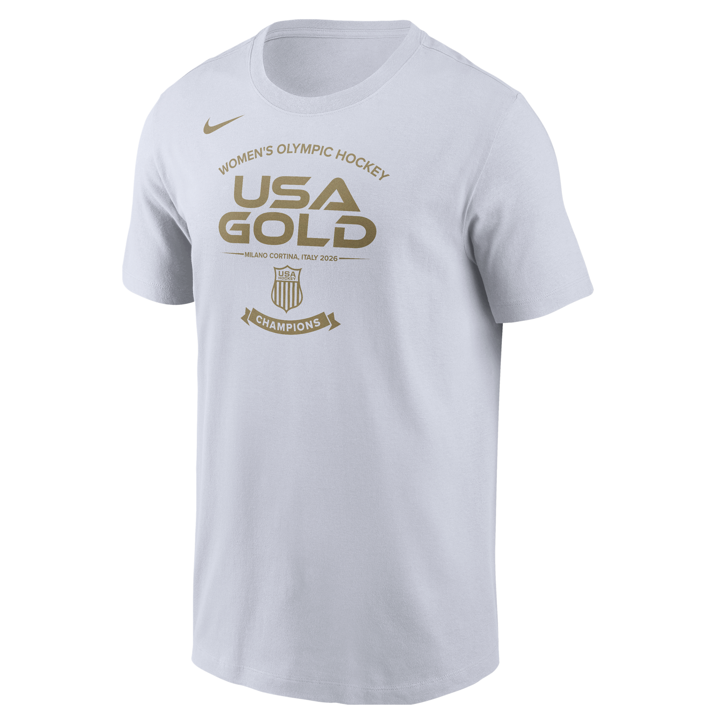 Nike Adult Team USA 2026 Women's Ice Hockey Gold Medal Winner White T-Shirt, Small