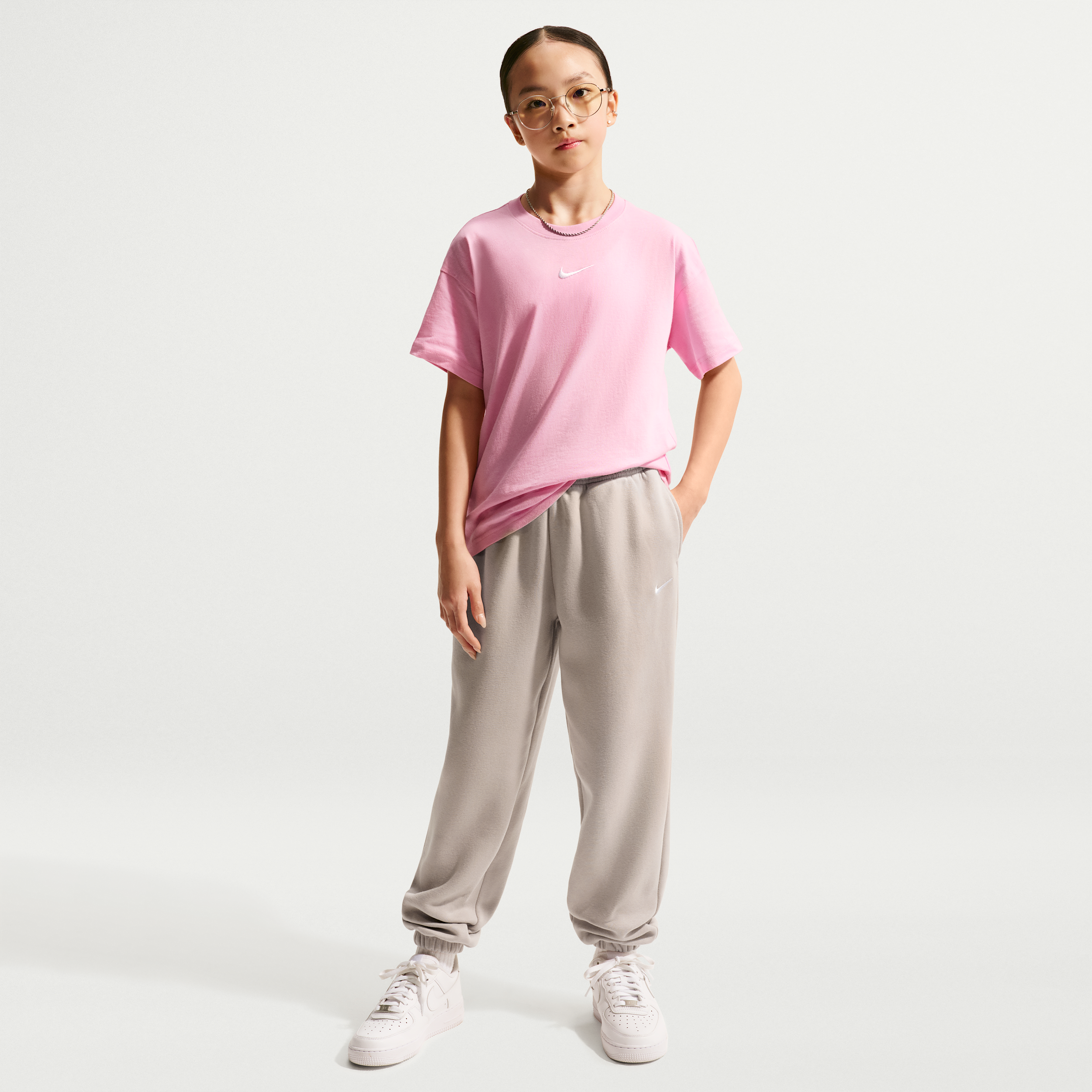 Nike Studio Big Kid Girls Cinched Regular Fit Fleece Pull-On Pant, Medium, Beige