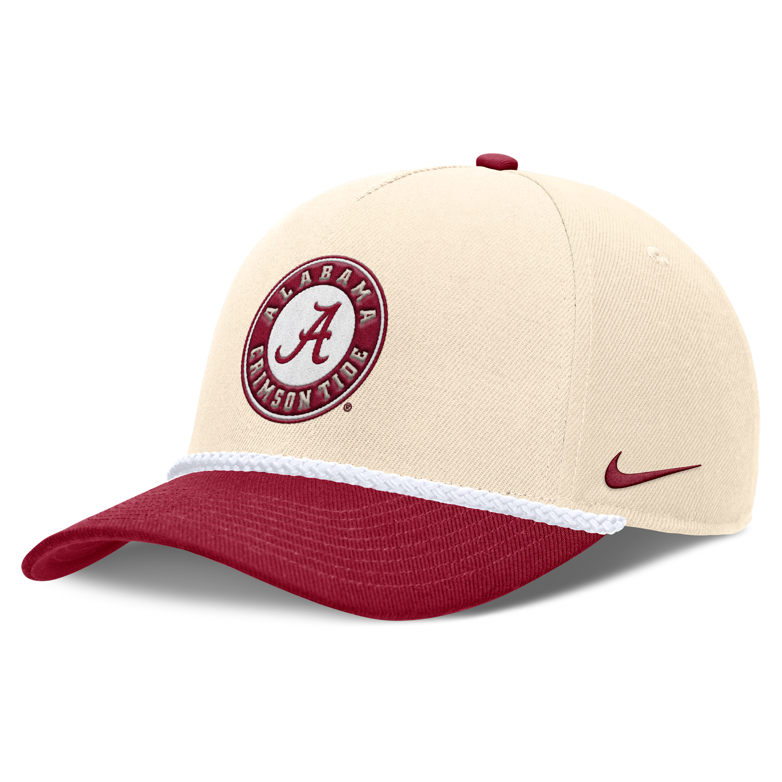 Nike Men's and Women's Natural Alabama Crimson Tide 2026 Primetime Natural 5-Panel Rope 2-Tone Rise Hat - Natural, Crimson