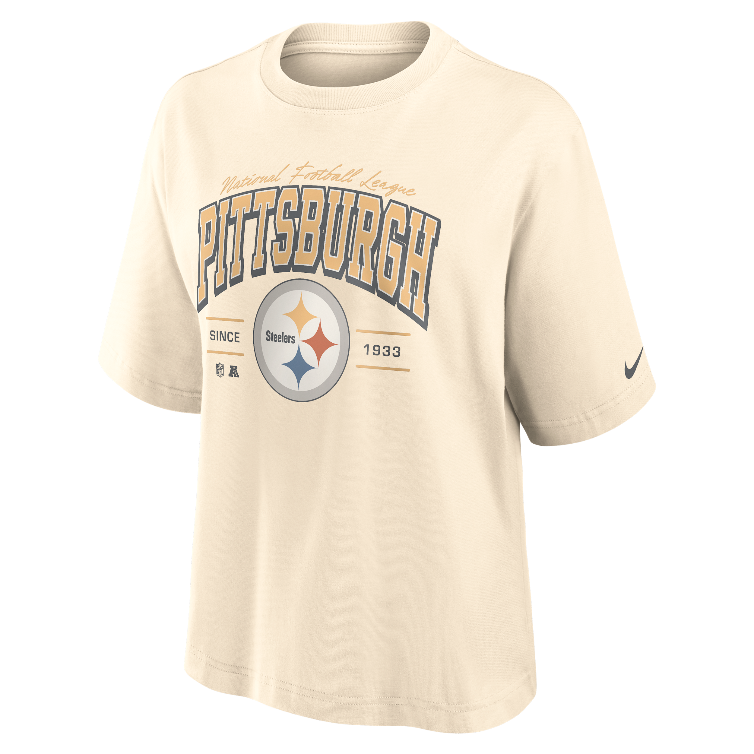 Pittsburgh Steelers Vintage Mod Boxy Nike Women's NFL T-Shirt in White | 01CM15A7L-U9E