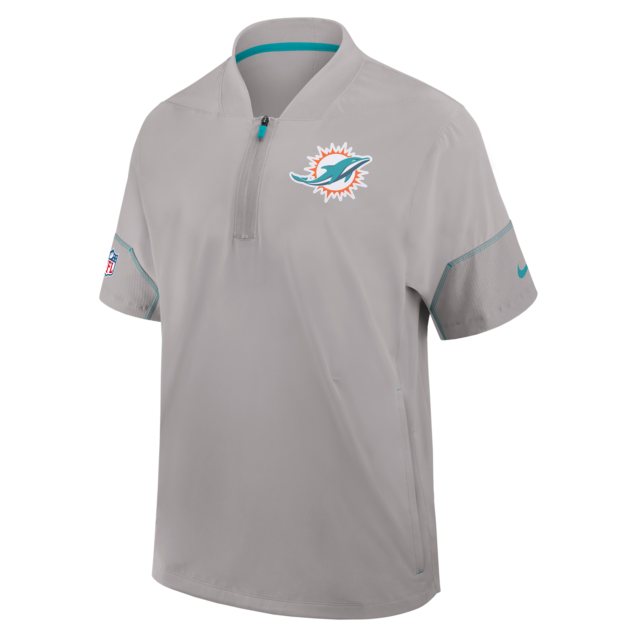Miami Dolphins Sideline Coach Nike Men's NFL 1/2-Zip Short-Sleeve Hooded Jacket in Grey | 03BO0B9A9P-2J5