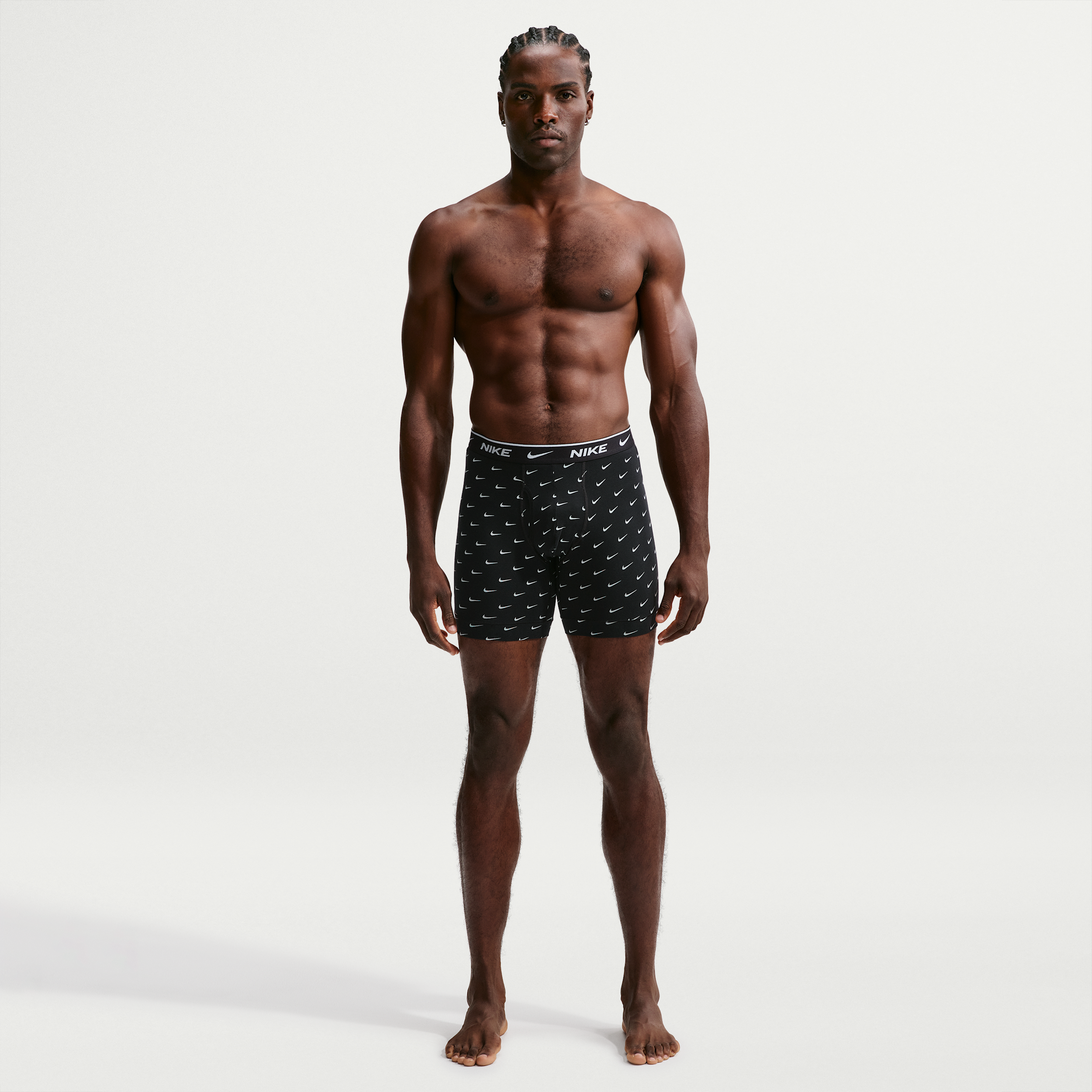 Nike Men's Dri-fit Essential Cotton Stretch Boxer Briefs, 3-Pack - Swoosh Print/Cool Gray/Uni Blue