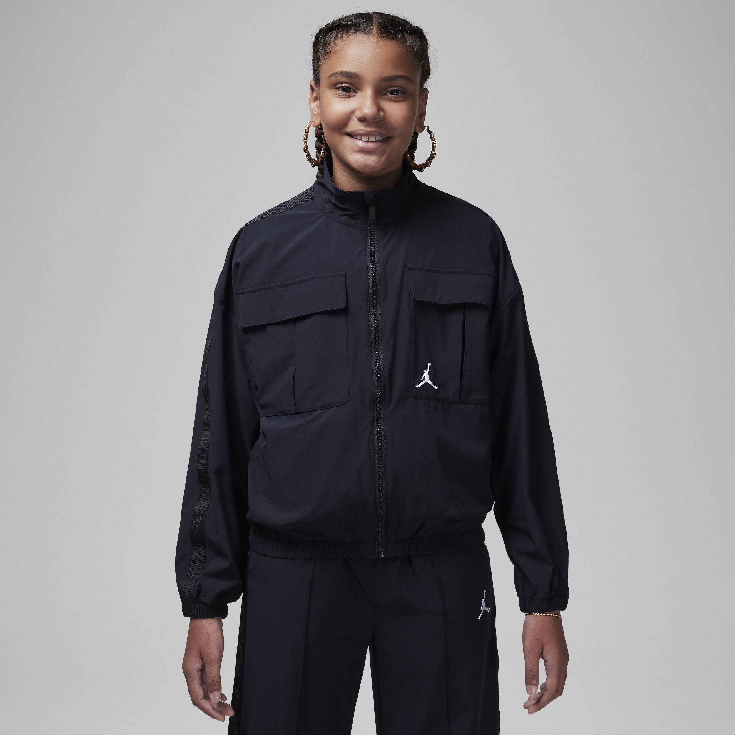 Shop Jordan Big Kids' Jumpman Woven Taping Jacket In Black