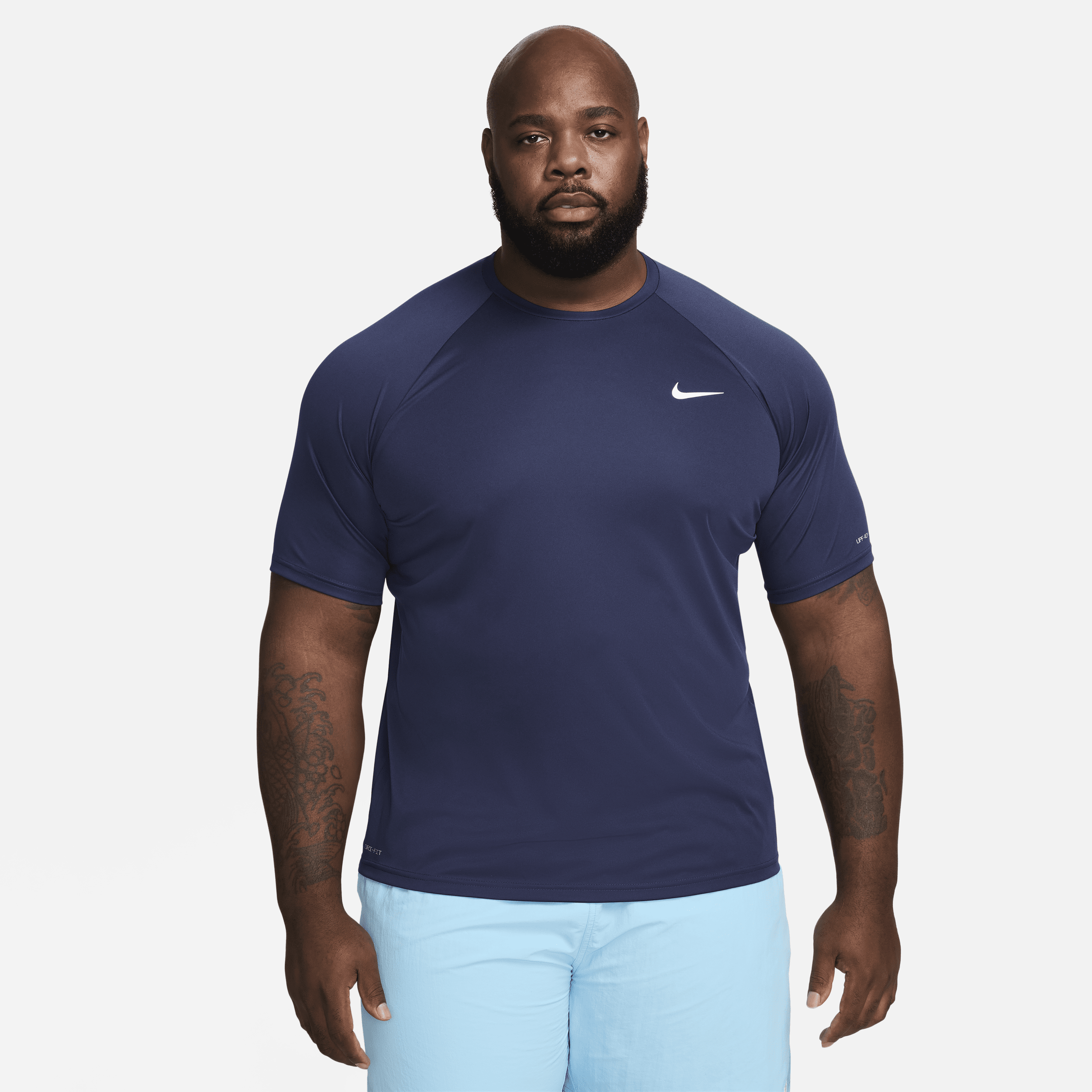 Nike Men's Swim Hydroguard Essential Dri-FIT UV Short Sleeve Top (Big & Tall) in Blue | NESSA700-440