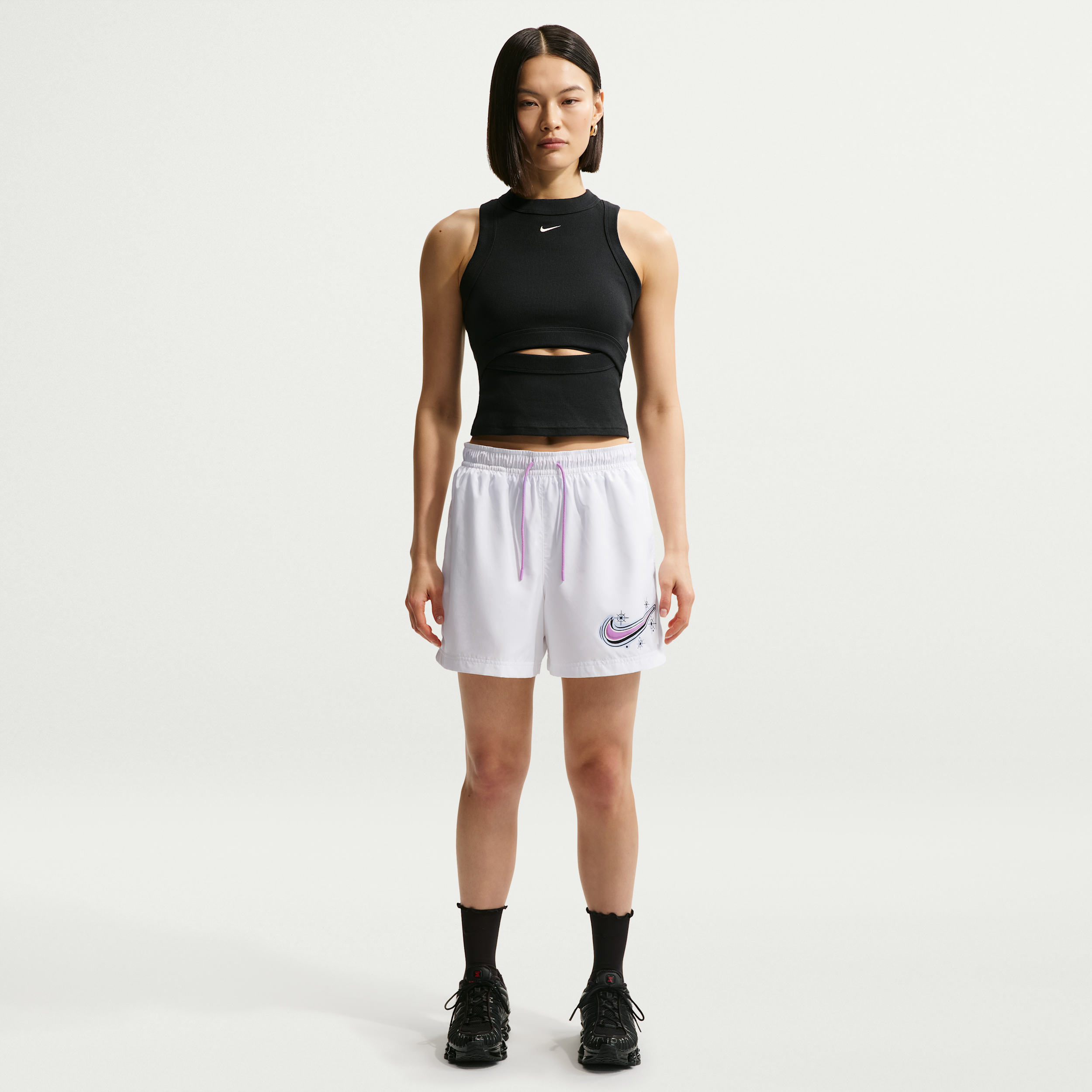 Women's Nike Sportswear Essentials Mid-Rise Woven Shorts in White | IR4759-100