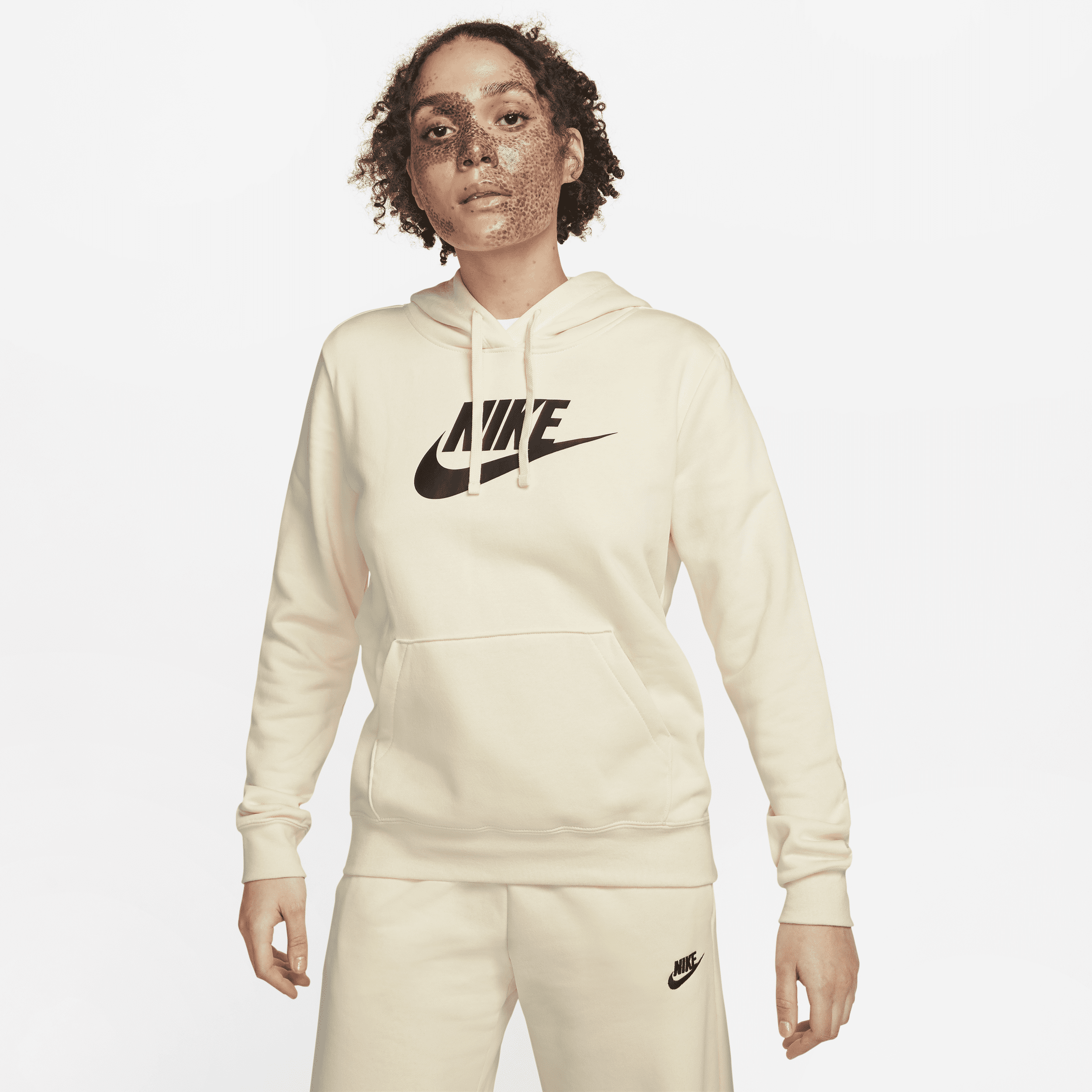 Nike Women's  Sportswear Club Fleece Logo Pullover Hoodie In White