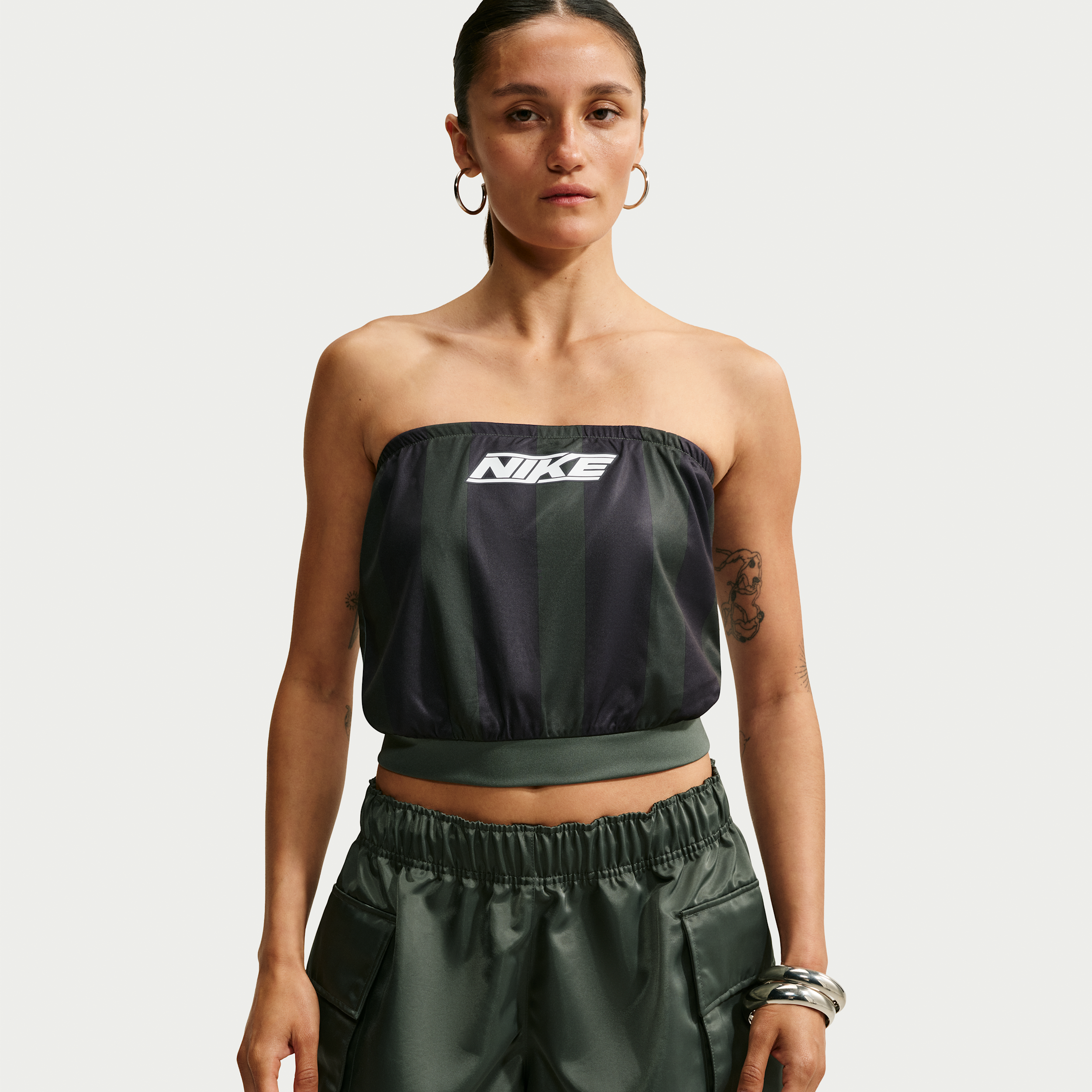 Women's Nike Sportswear Slim Striped Jersey Tube Top in Green | IV5023-303