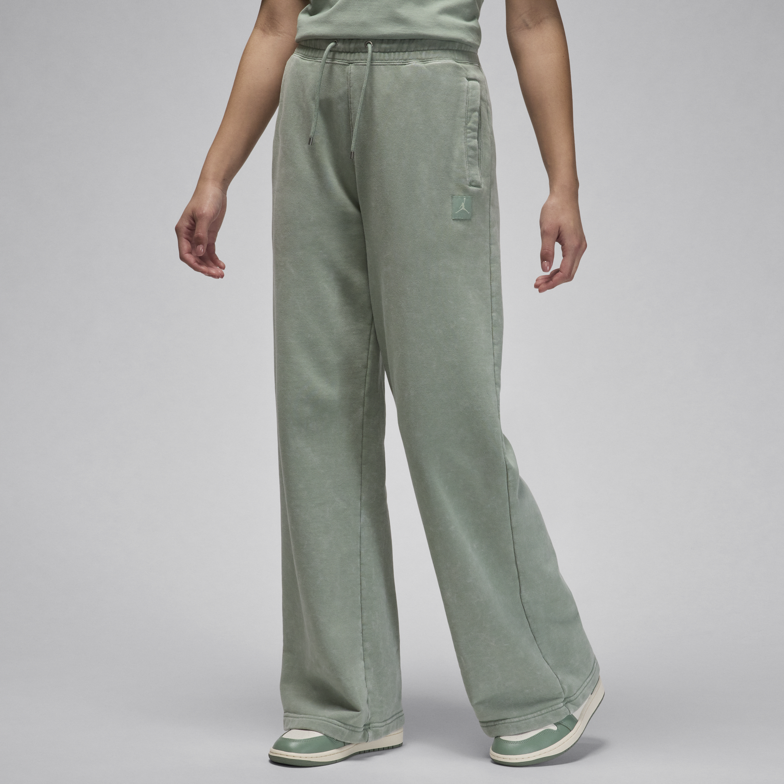 Shop Jordan Women's  Flight Fleece Open Hem Pants In Green