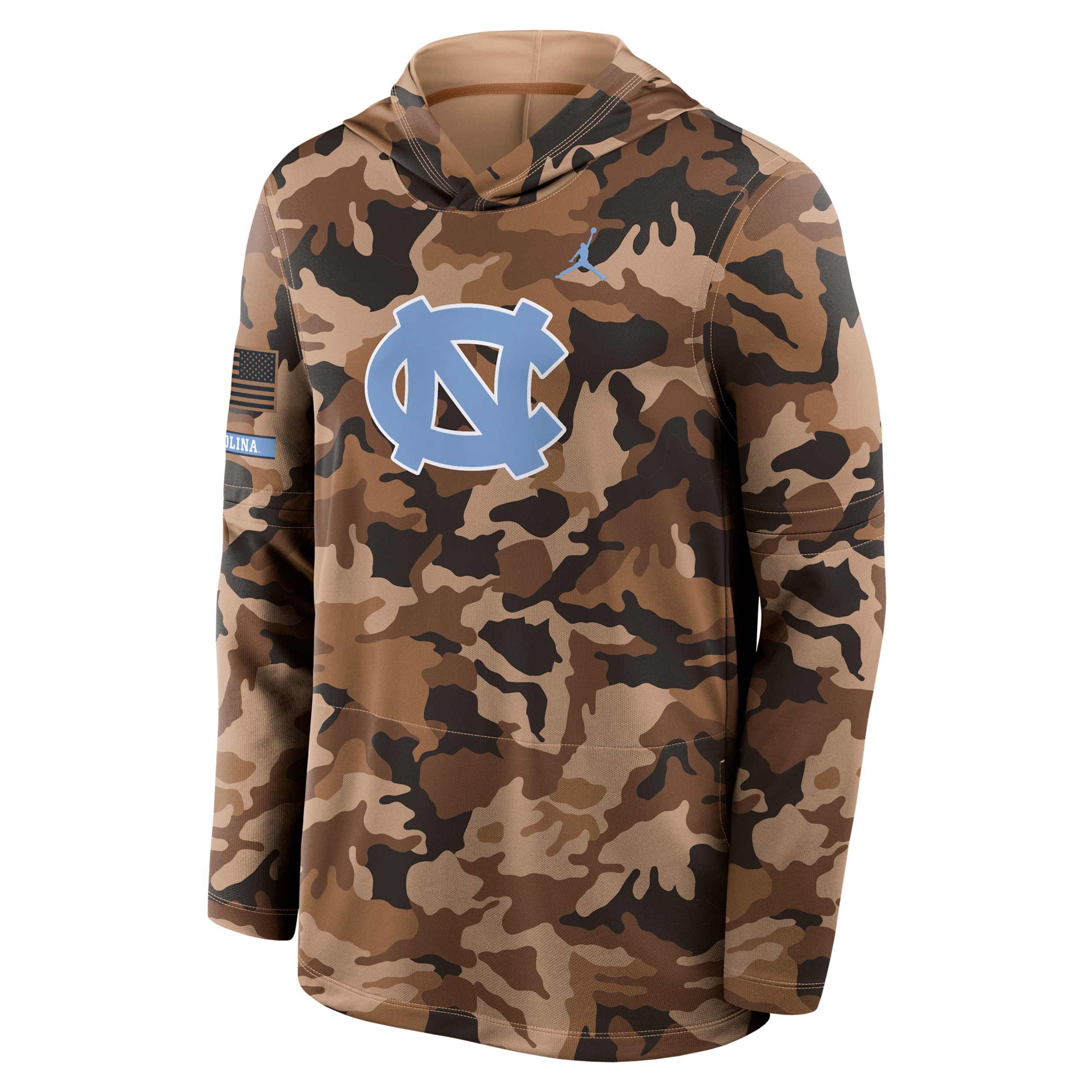Men's North Carolina Military Appreciation Jordan Brand Dri-FIT College Long-Sleeve Hooded Top in Brown | 0JB92EANCN-954
