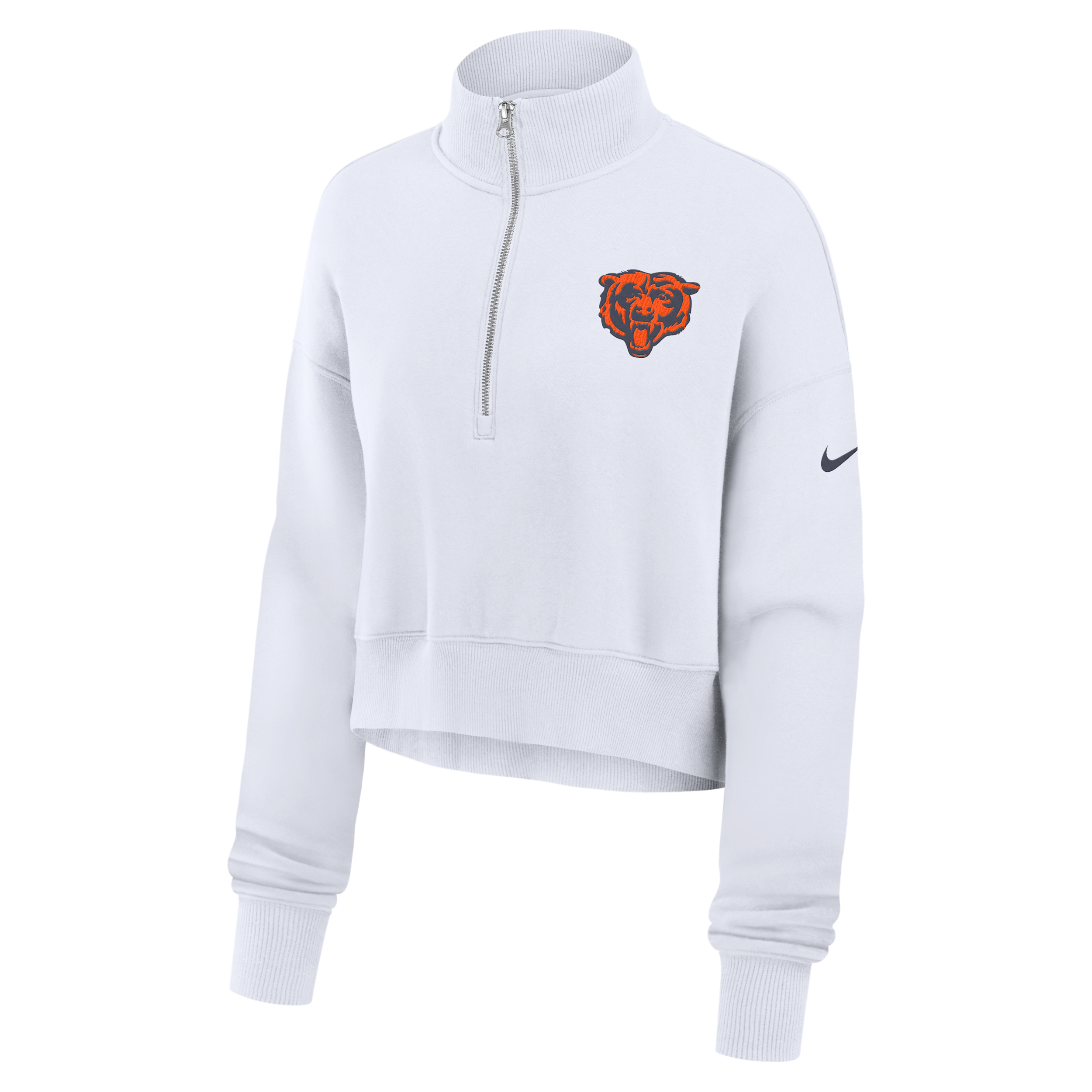 Chicago Bears Primetime Phoenix Nike Women's NFL Oversized Cropped 1/4-Zip Crew in White | 01N910A7Q-LCD