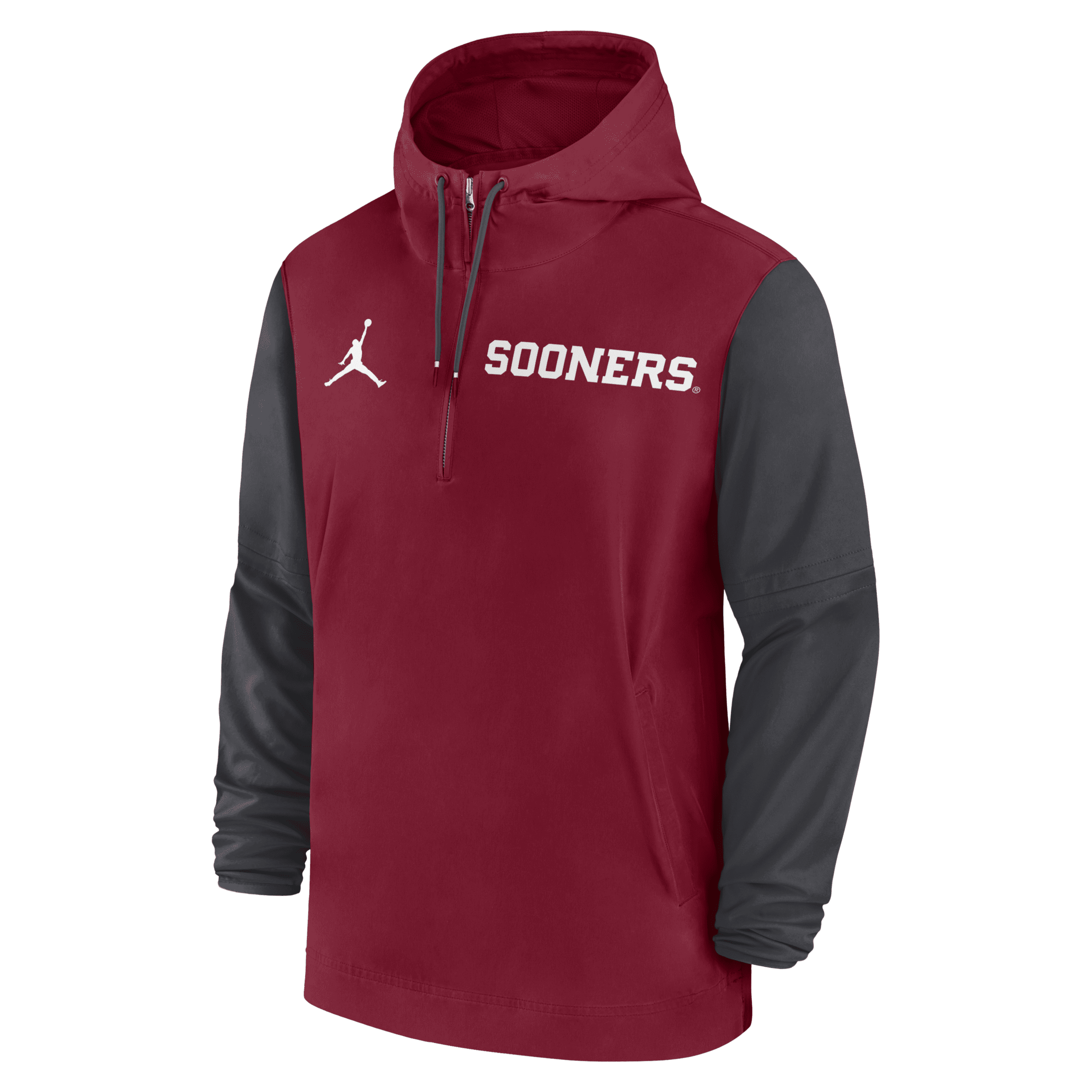 JORDAN MEN'S OKLAHOMA SOONERS SIDELINE PRE-GAME PLAYER COLLEGE 1/2-ZIP HOODED JACKET 1015709503