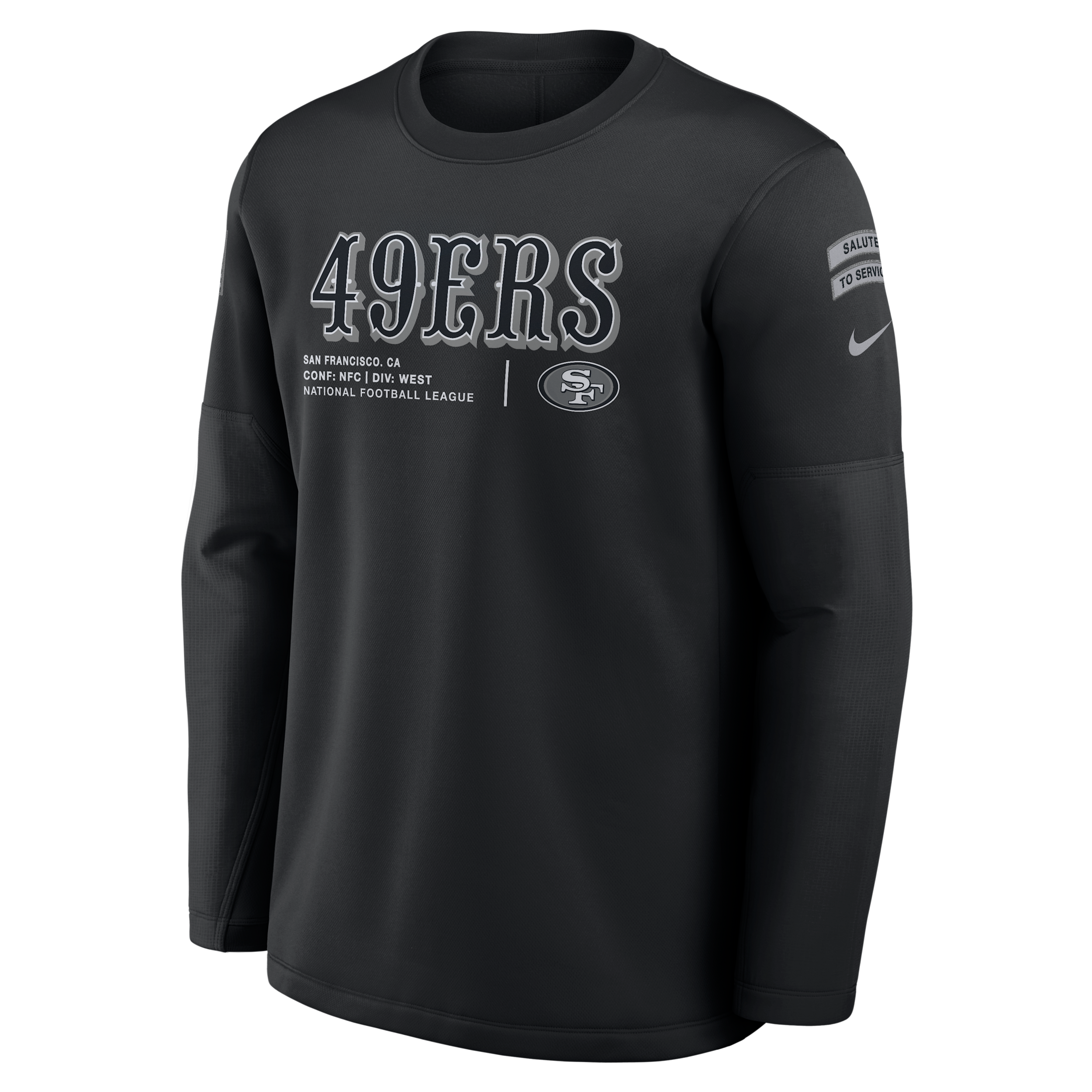 Nike Men's Black San Francisco 49ers 2026 Salute to Service Sideline Coaches Crewneck Therma-fit Sweatshirt - Black