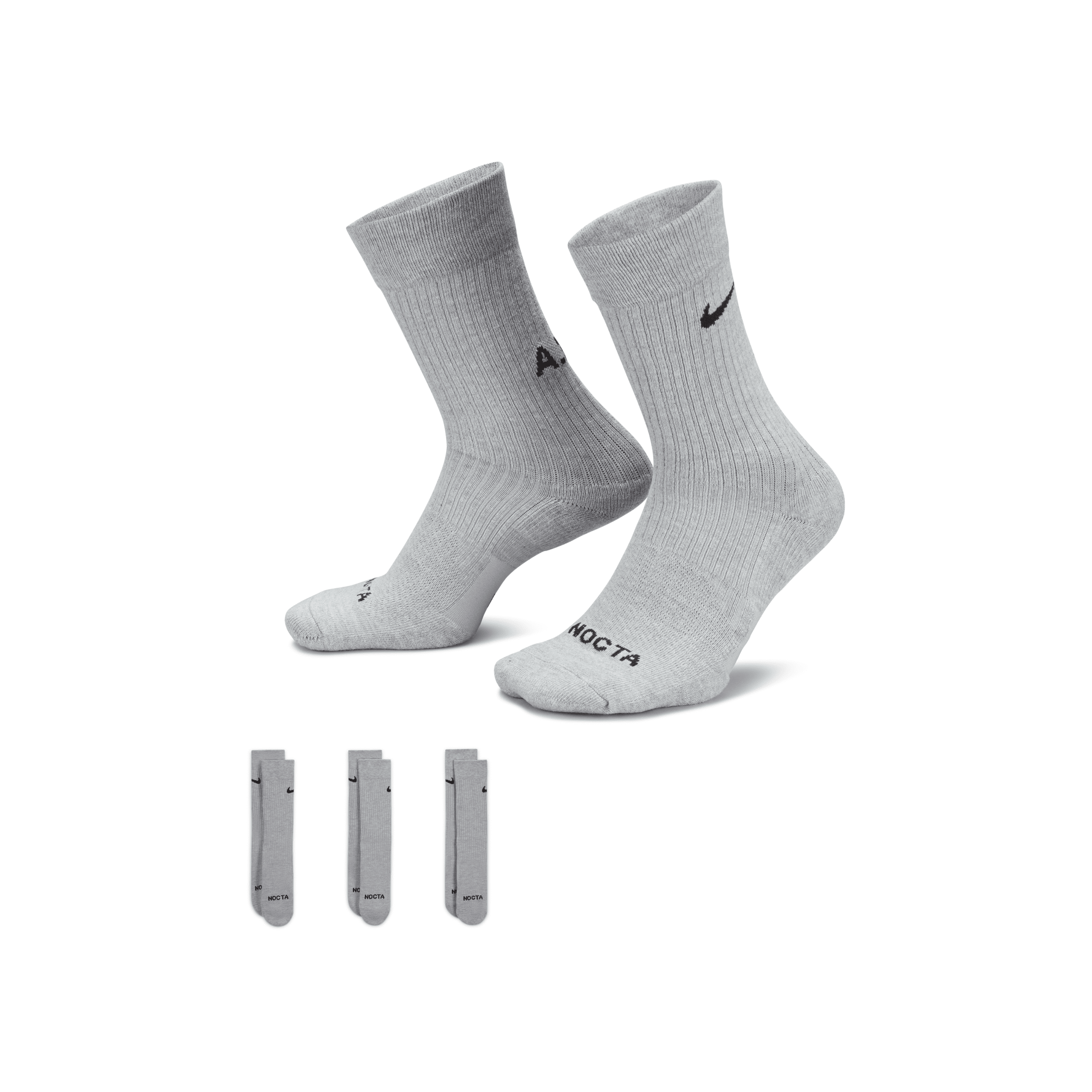 Nike Unisex Nocta Crew Socks (3 Pairs) In Gray