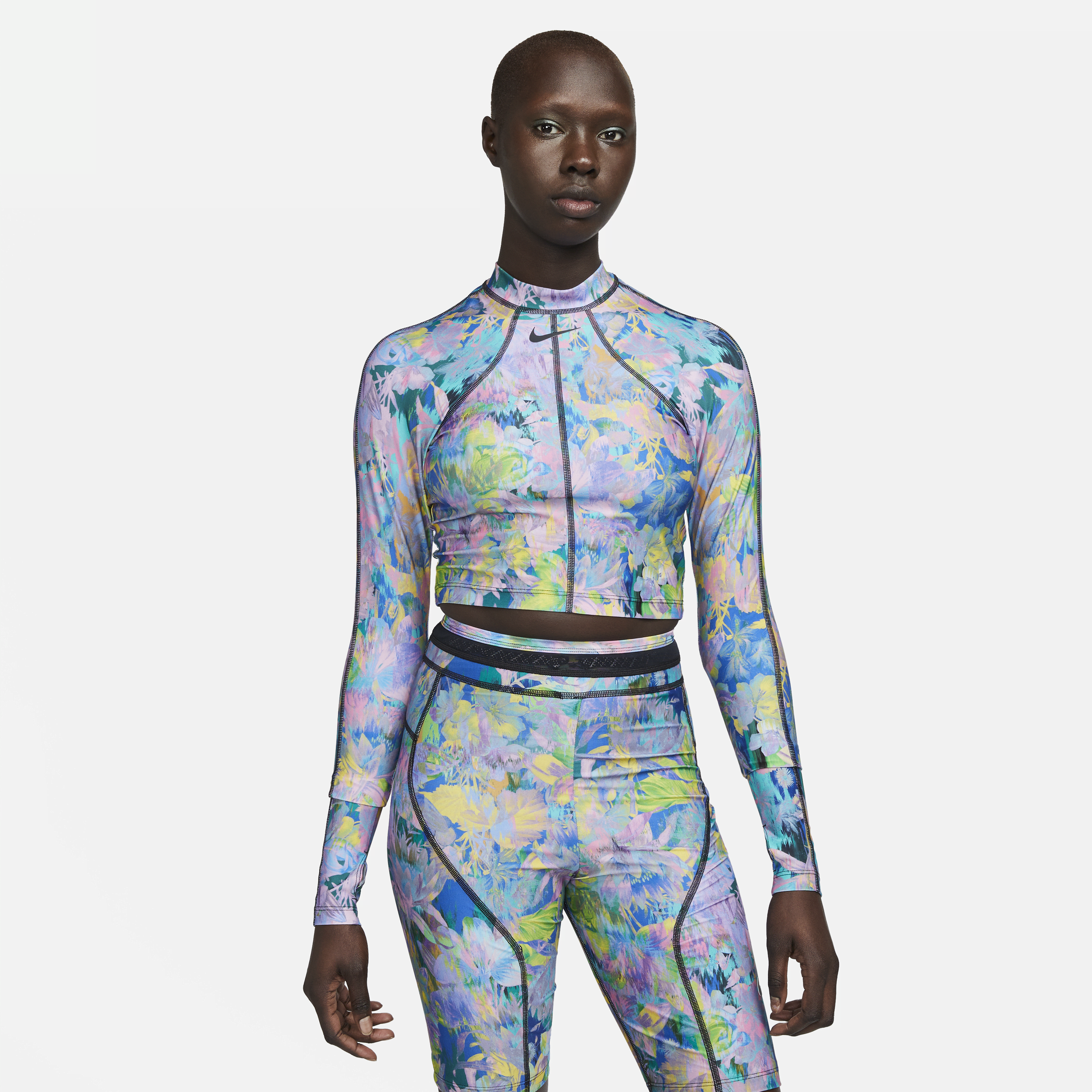 Nike Women's Fusion Long-sleeve Hydroguard Crop Swim Top In Multicolor