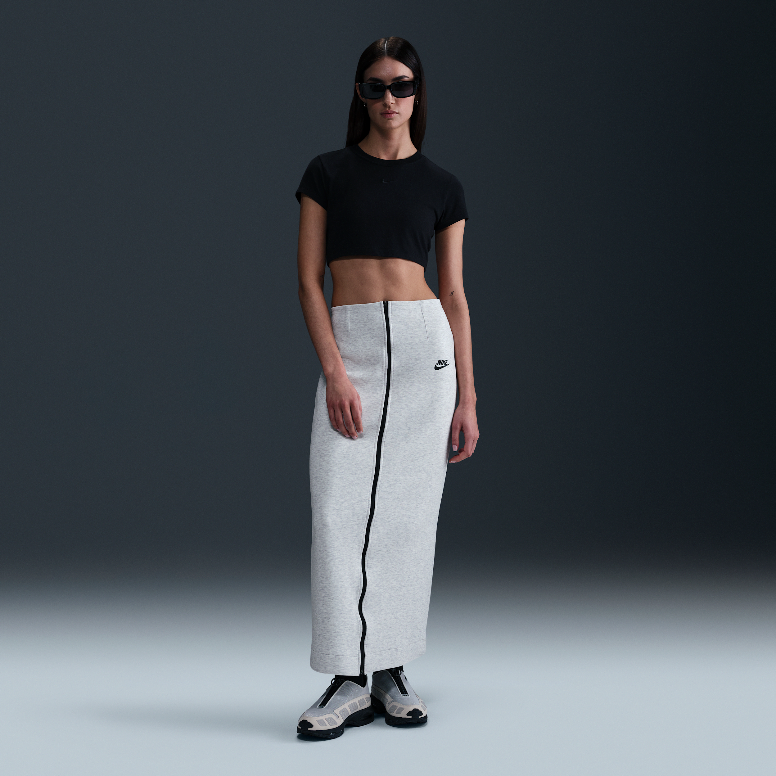 Nike Tech Fleece Maxi Skirt In Grey