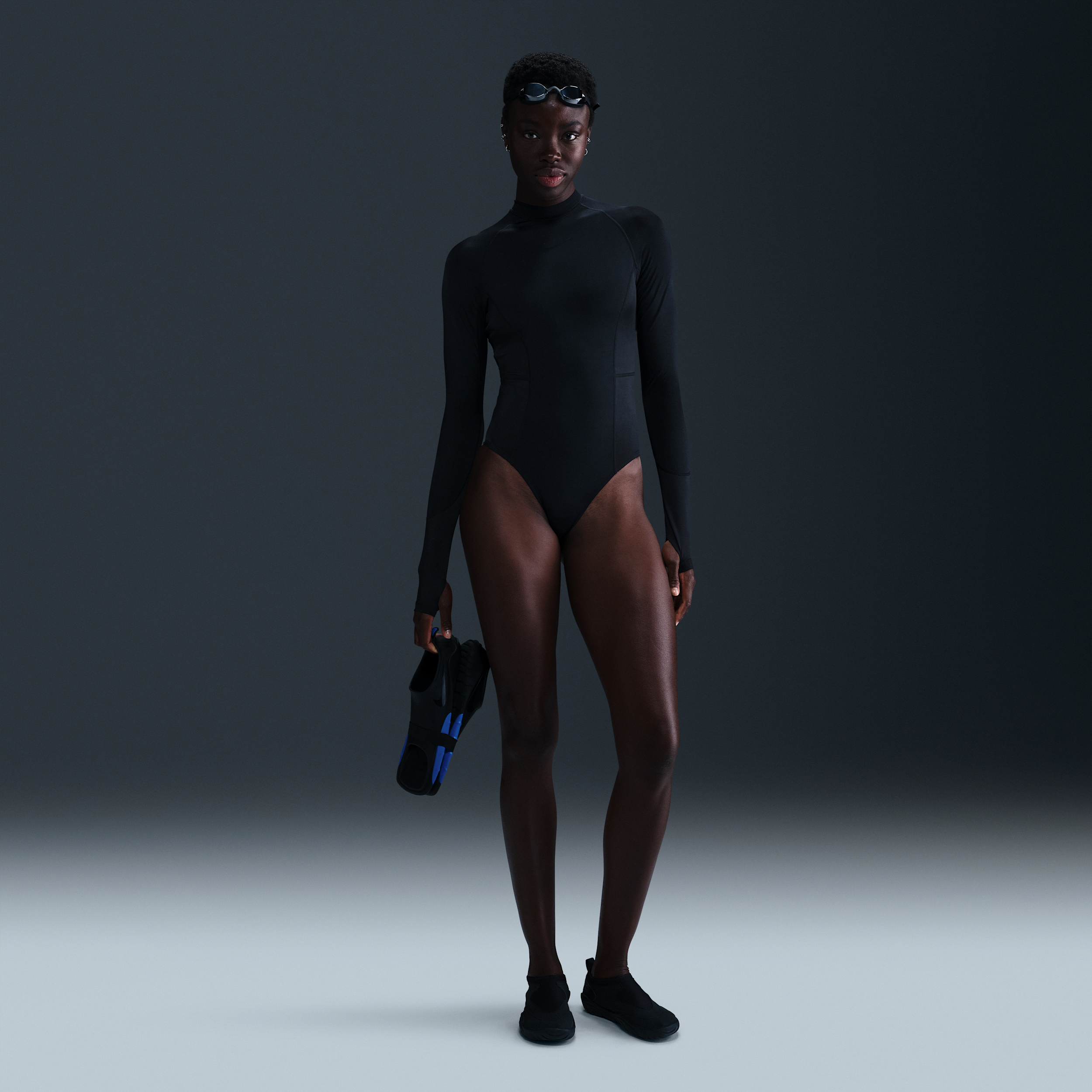 Nike Women's Swim Fusion Hydralock Long-sleeve One-piece (cb) In Black