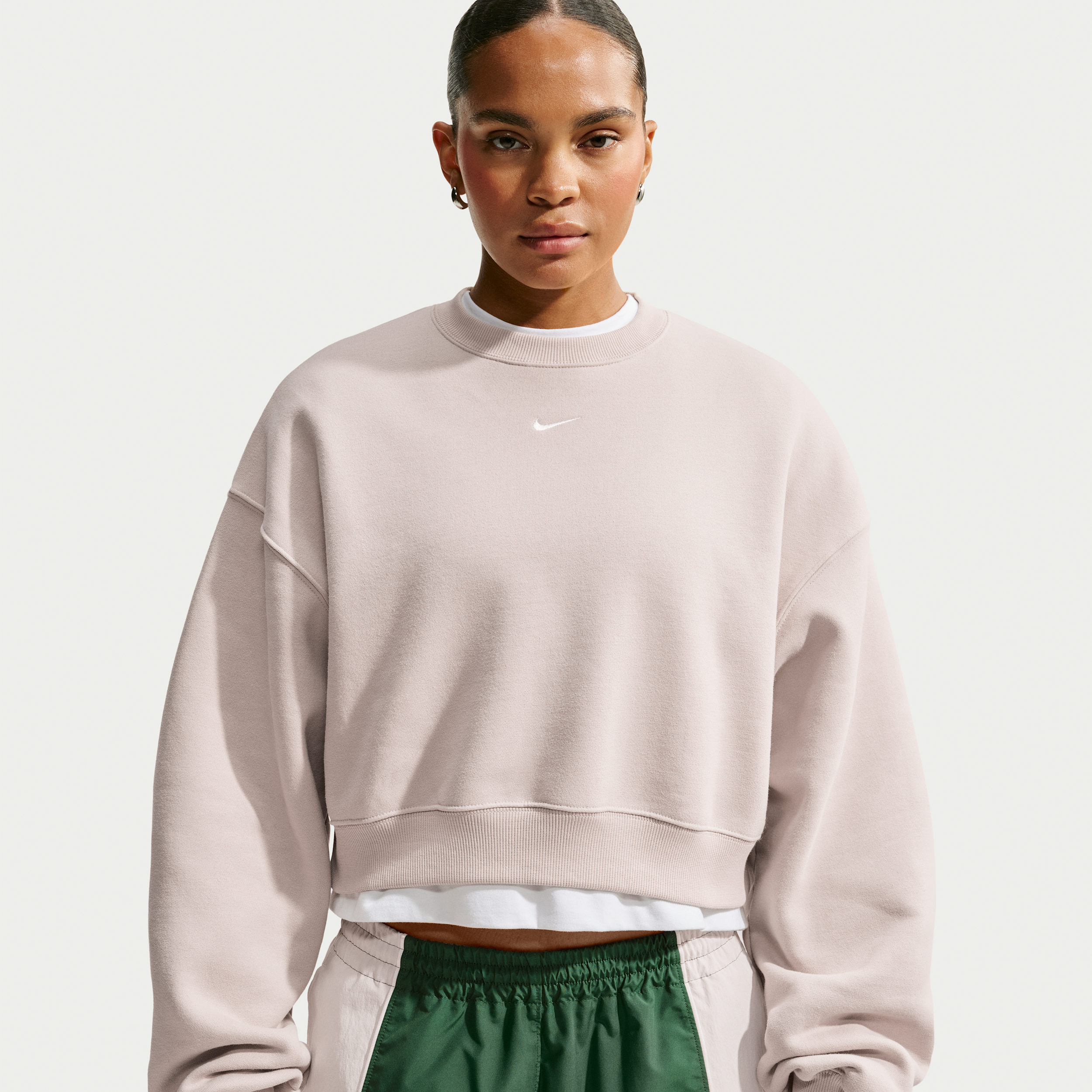 Nike Women's Studio Fleece Medium Weight Oversized Cropped Crew in Brown | IM8497-236
