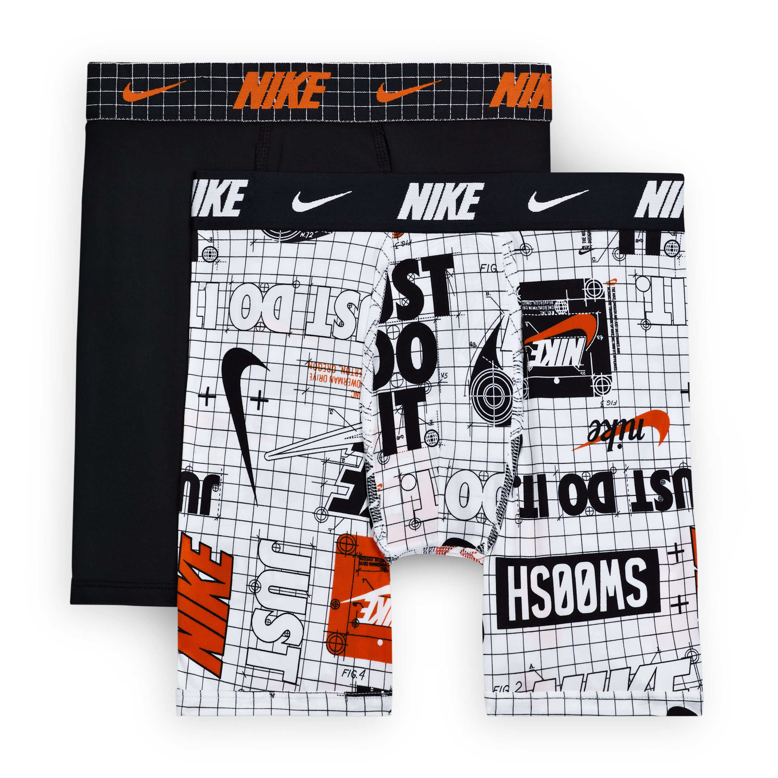Nike Dri-fit Big Kids' Printed Long Boxer Briefs (2-pack) In White