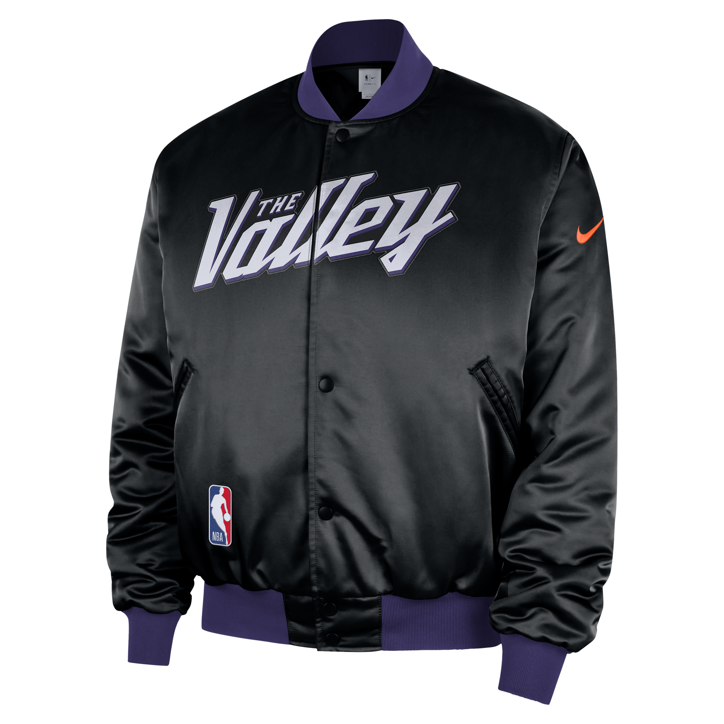 Men's Nike Black Phoenix Suns 2025/26 City Edition Remix Courtside Full-Snap Bomber Jacket