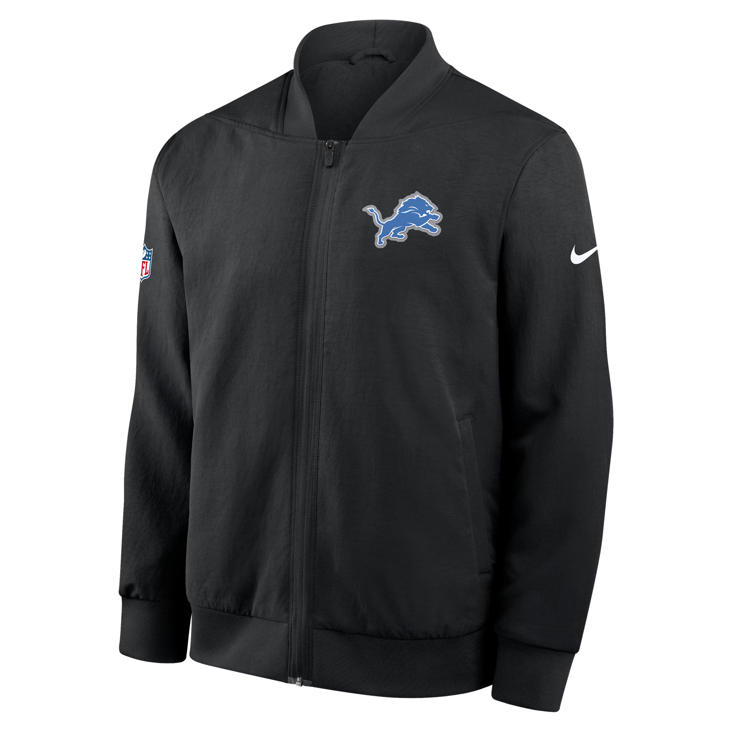 Nike Men's Black Detroit Lions Sideline Powerful Blocking Full-Zip Dri-fit Bomber Jacket - Black