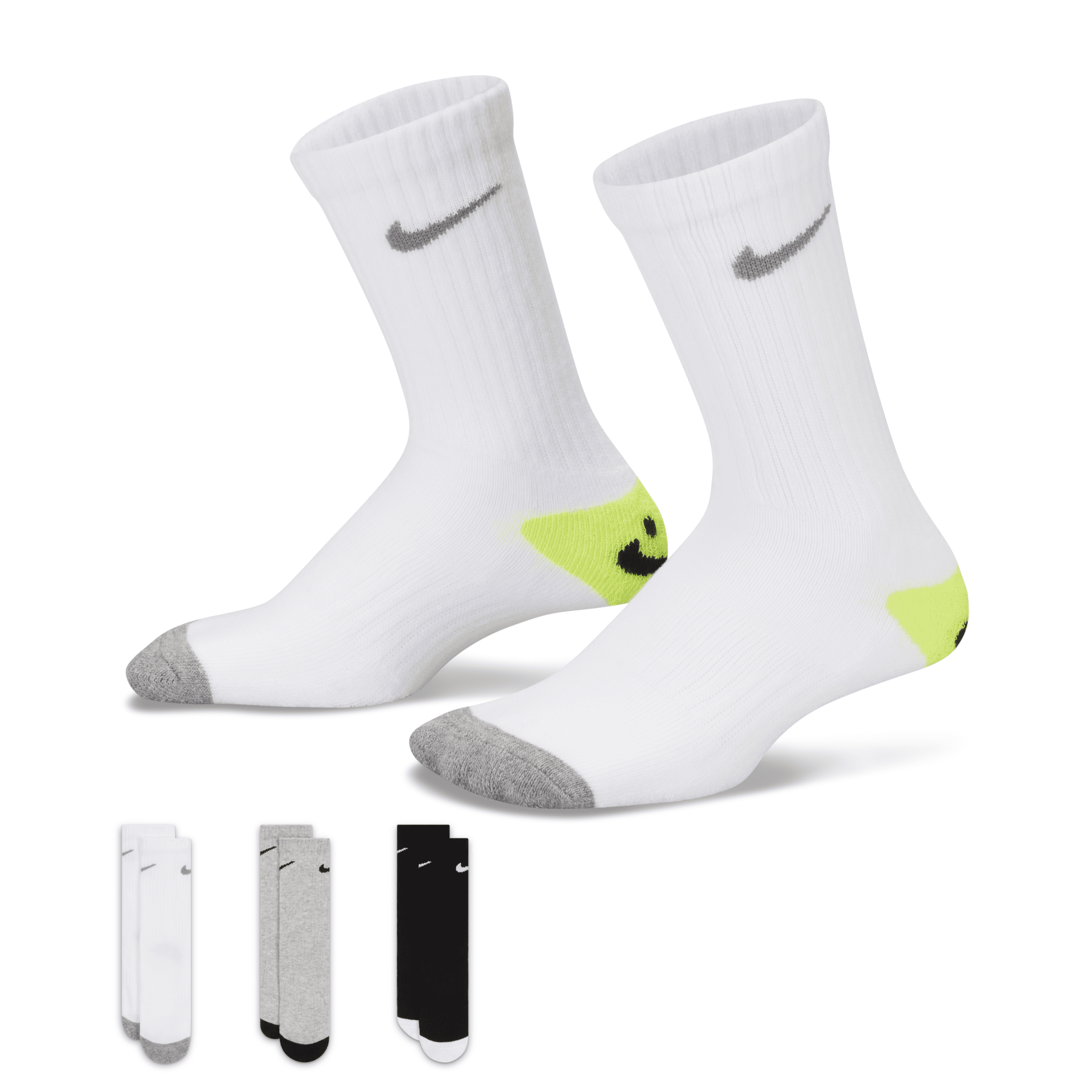 Nike Babies' Dri-fit Smiley Little Kids' Crew Socks (6 Pairs) In Grey