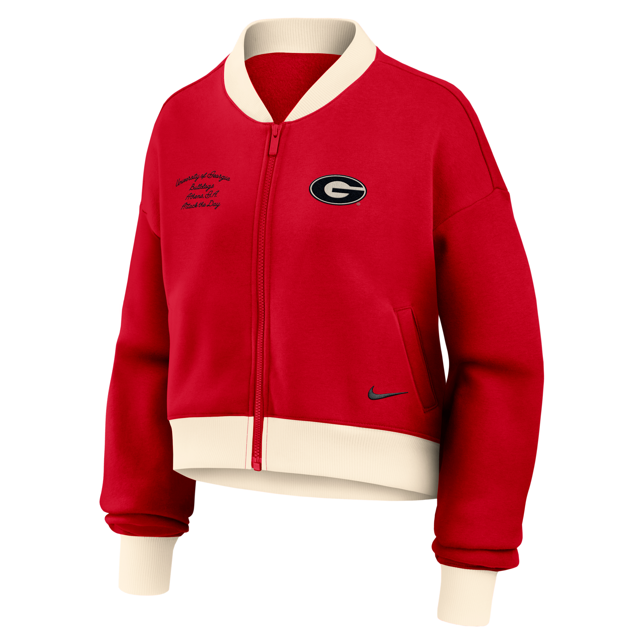 Georgia Academic Nike Women's College Oversized Cropped Full-Zip Bomber Jacket in Red | 050M0G2NGBN-XVR
