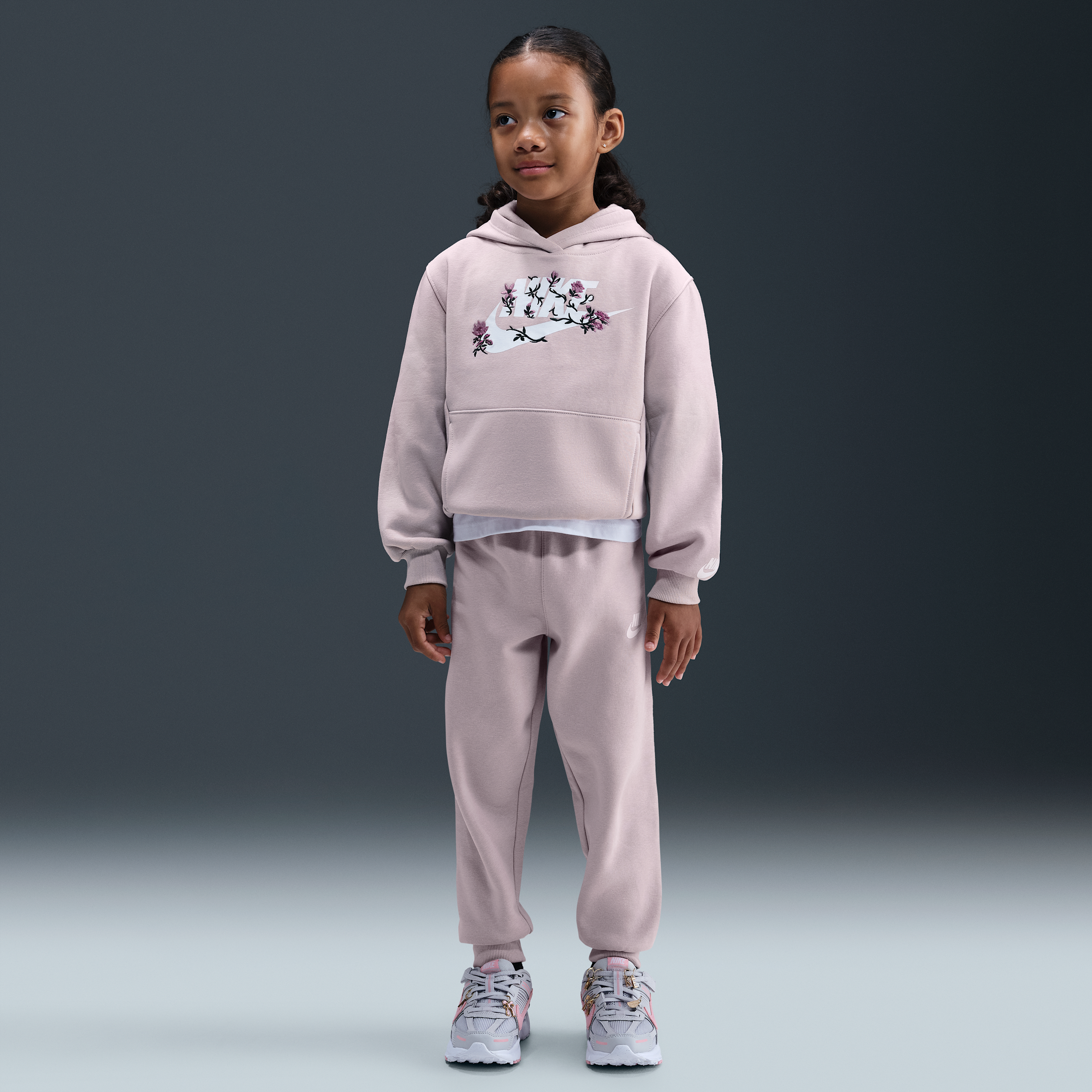 Nike Little Kids' Floral Futura 2-piece Jogger Pantsset In Gray