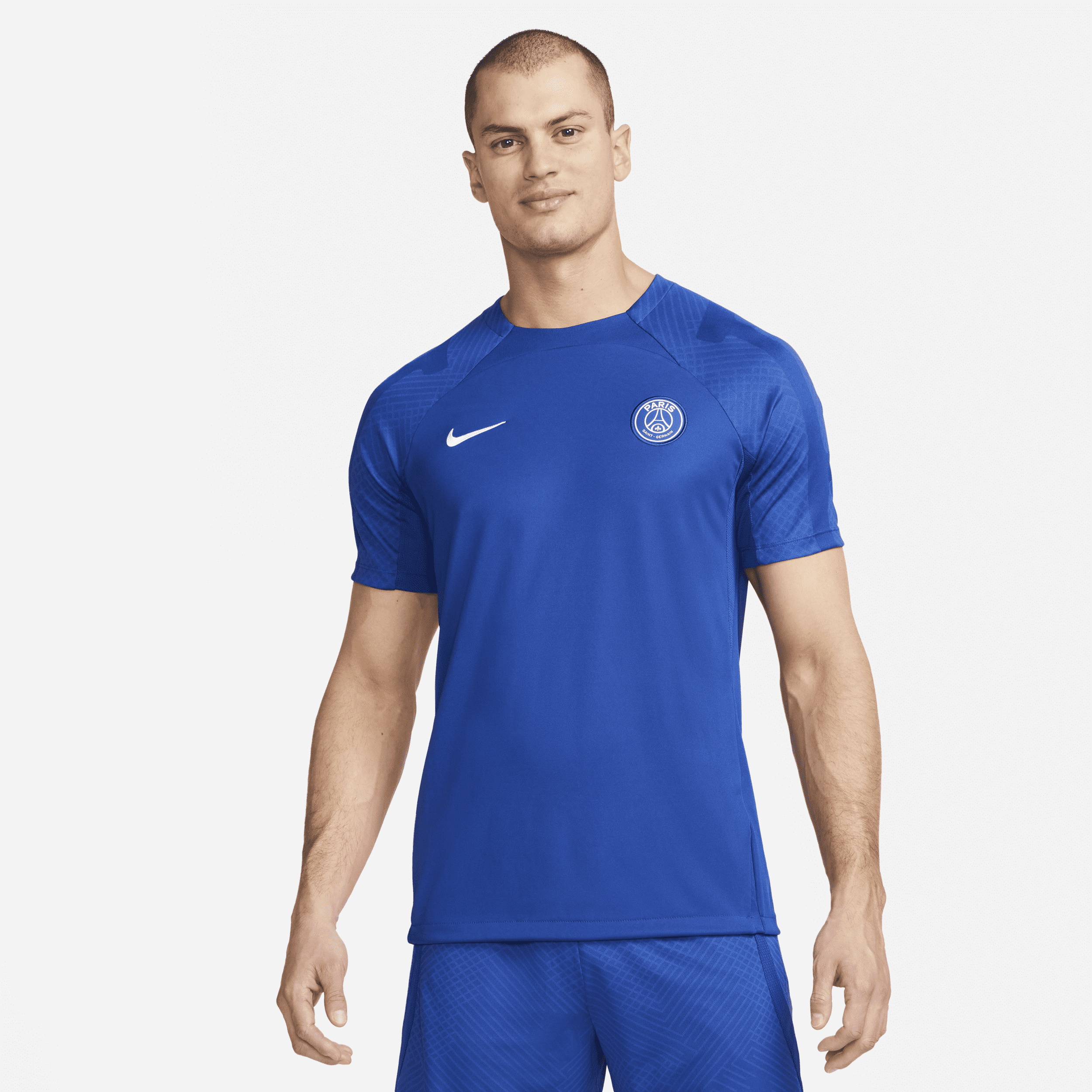 Shop Nike Paris Saint-germain Strike  Men's Dri-fit Short-sleeve Soccer Top In Blue