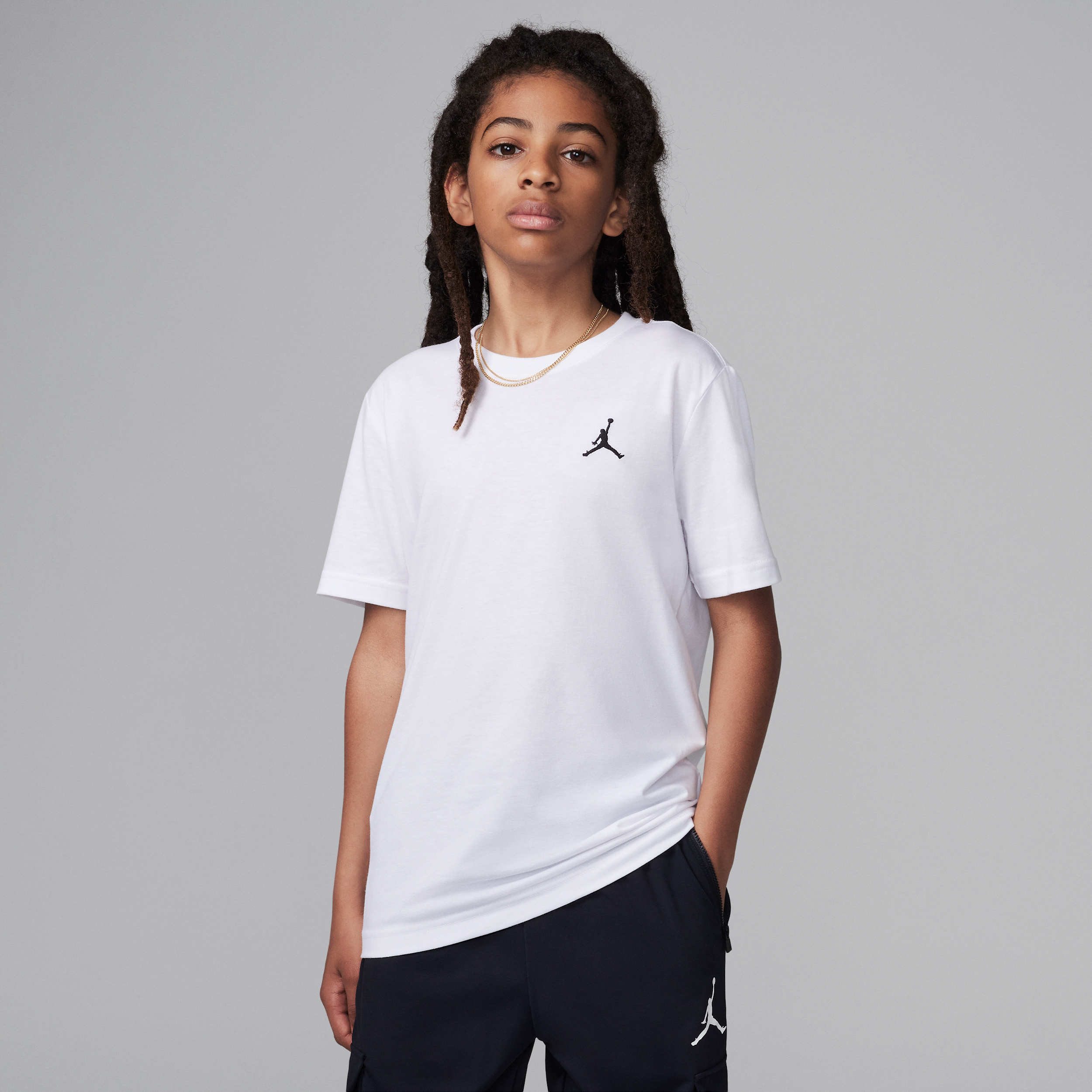 Jordan Jumpman Air Embroidered Tee - Big Kid In White