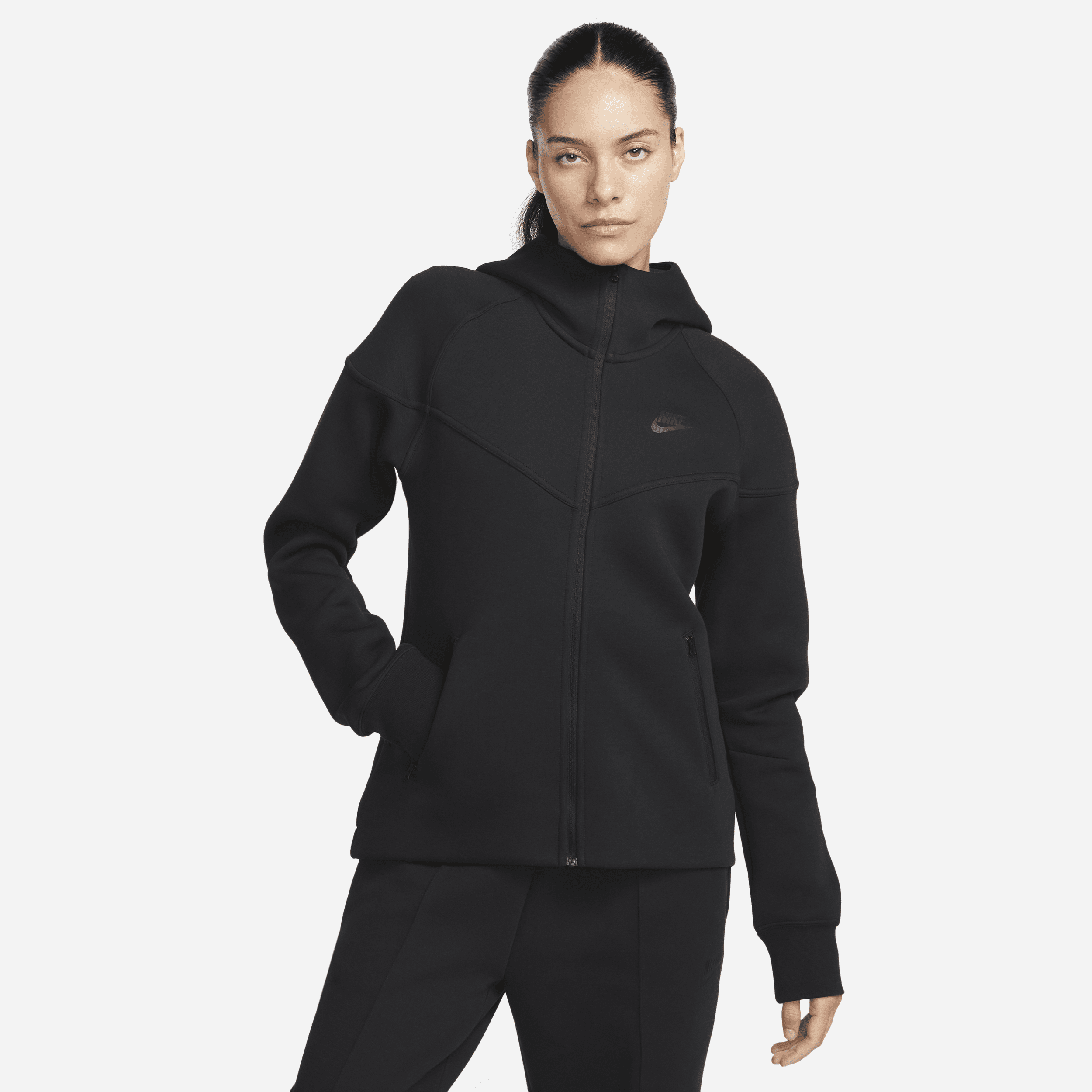 Shop Nike Women's  Sportswear Tech Fleece Windrunner Full-zip Hoodie In Black