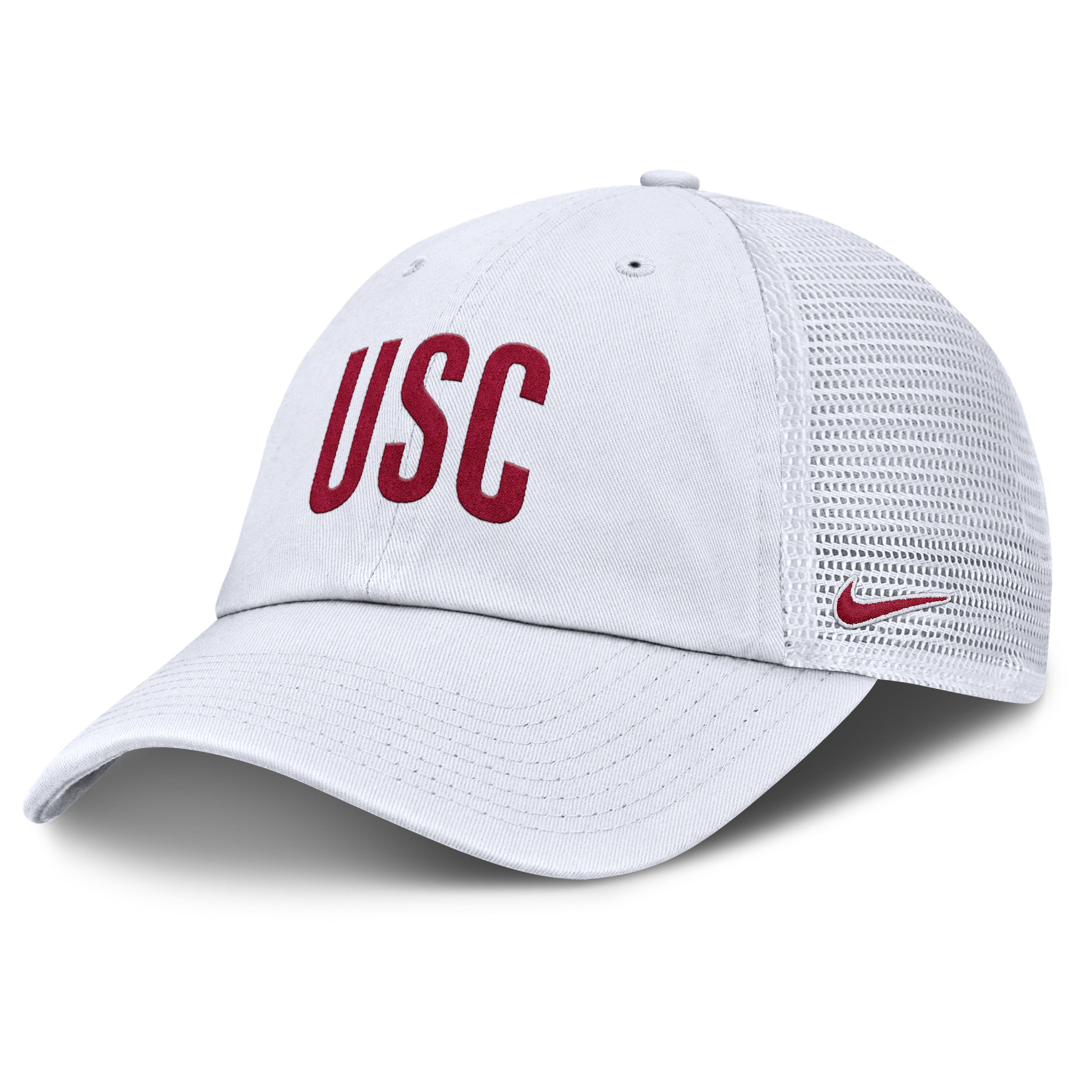 USC Primetime Campus Club Nike Men's College Trucker Adjustable Hat in White | NC3311QRSCJ-H98
