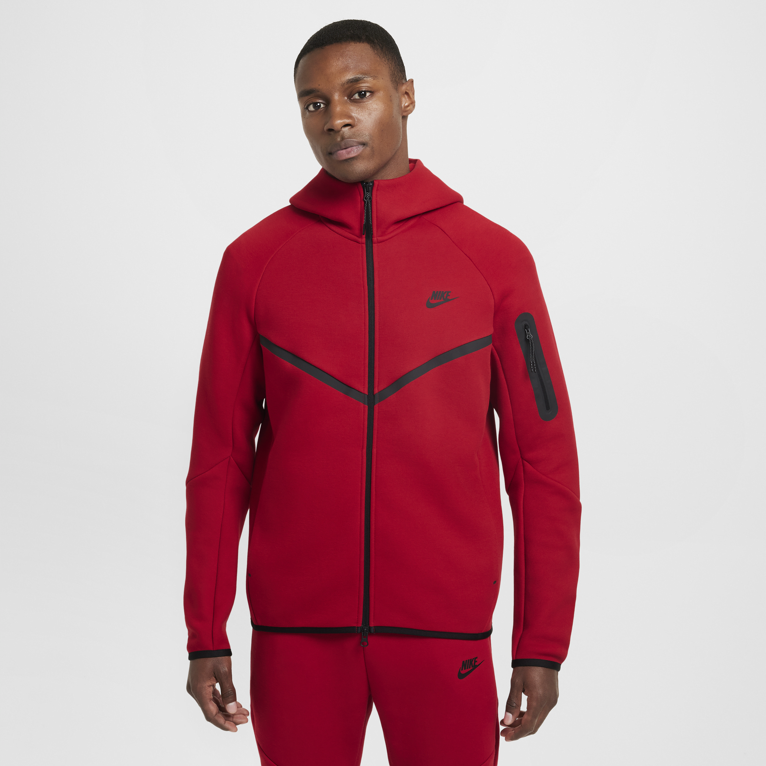 Shop Nike Men's Tech Full-zip Windrunner Hoodie In Red