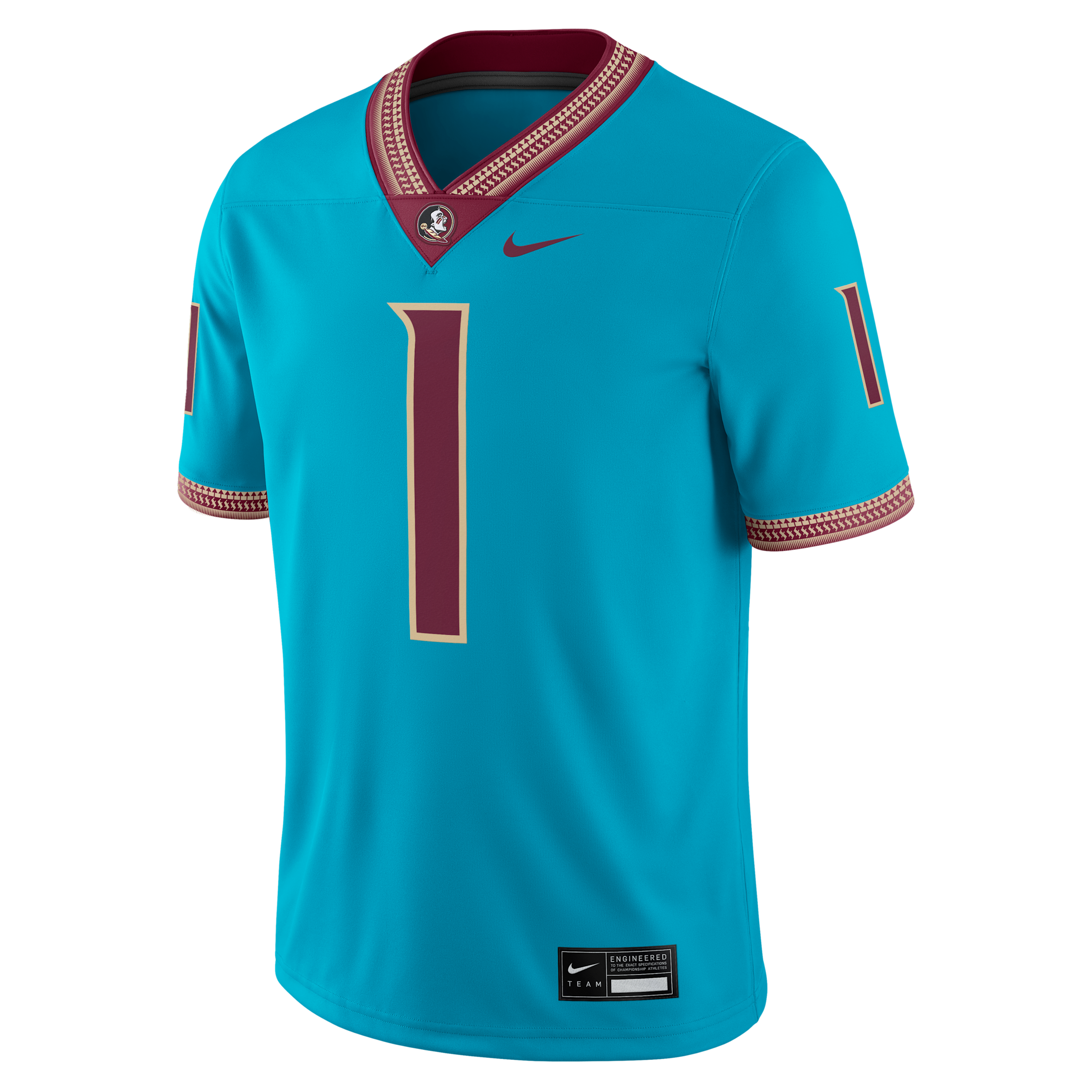 Nike Men's Florida State Seminoles #1 Turquoise Dri-FIT Replica Alternate Football Game Jersey, Medium, Blue