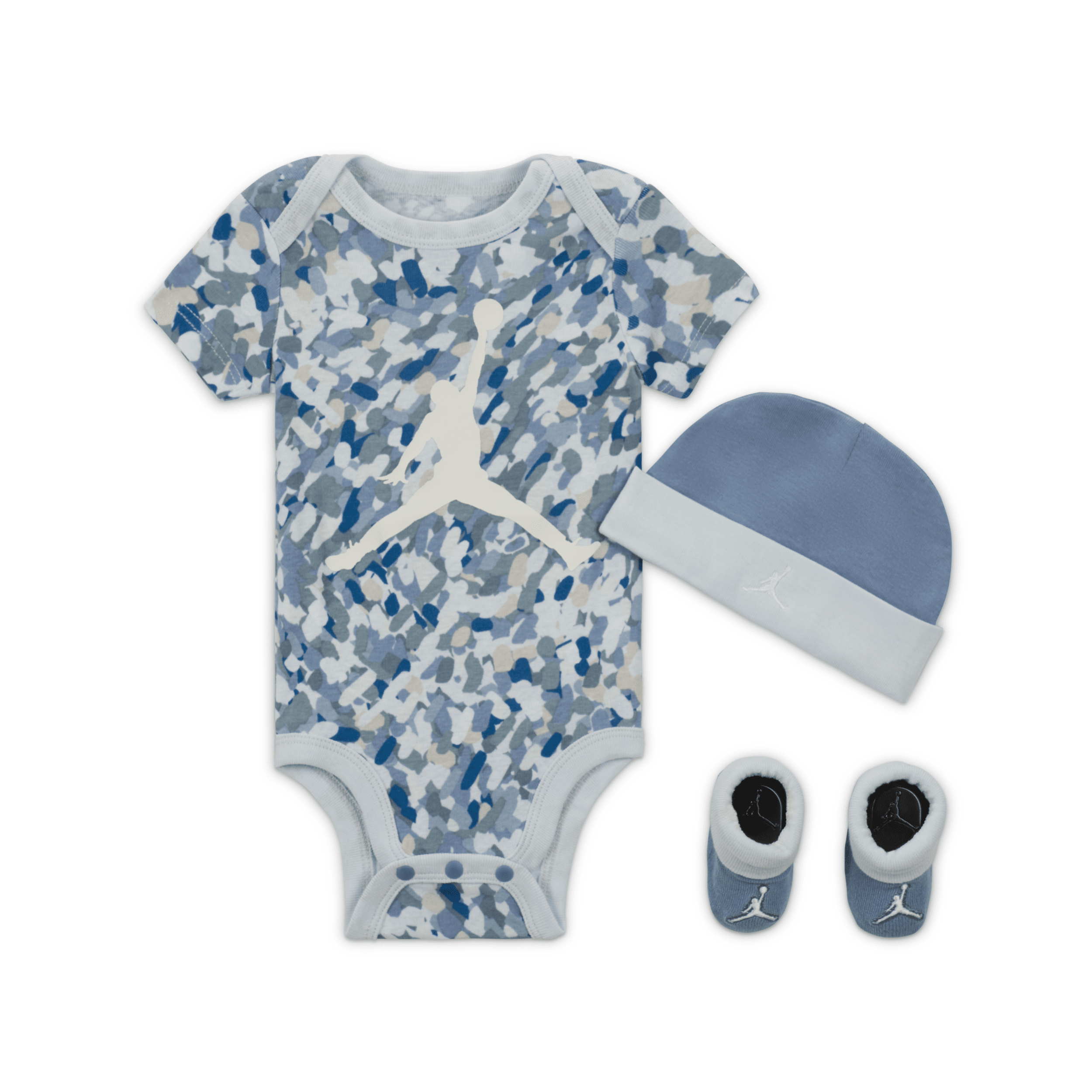 Jordan Mj Essentials Poolside Baby (0-9m) 3-piece Bodysuit Box Set In Blue