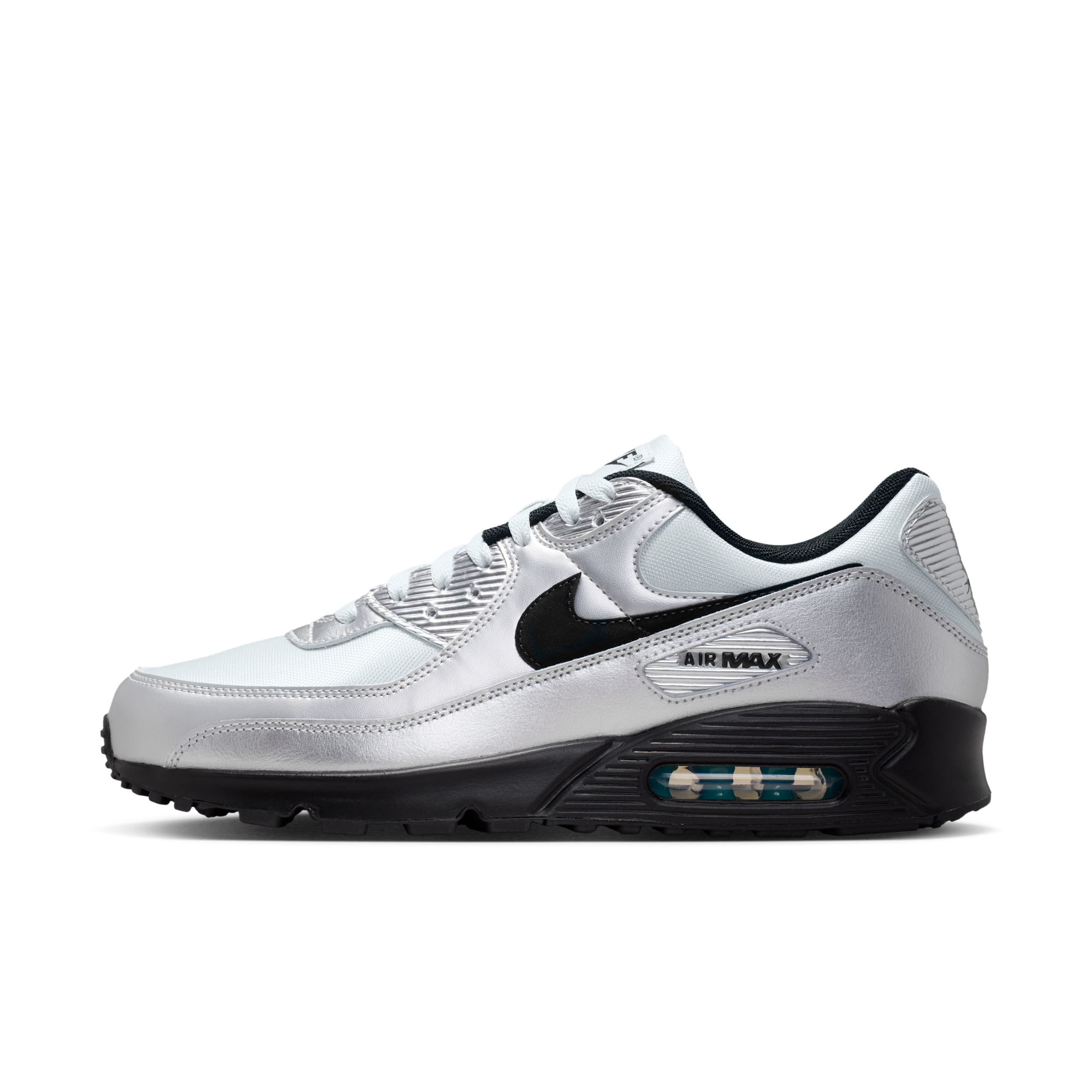 Nike Men's Air Max 90 Scorpion Casual Shoes in Chrome/Gamma Blue/Black Size: 9.5