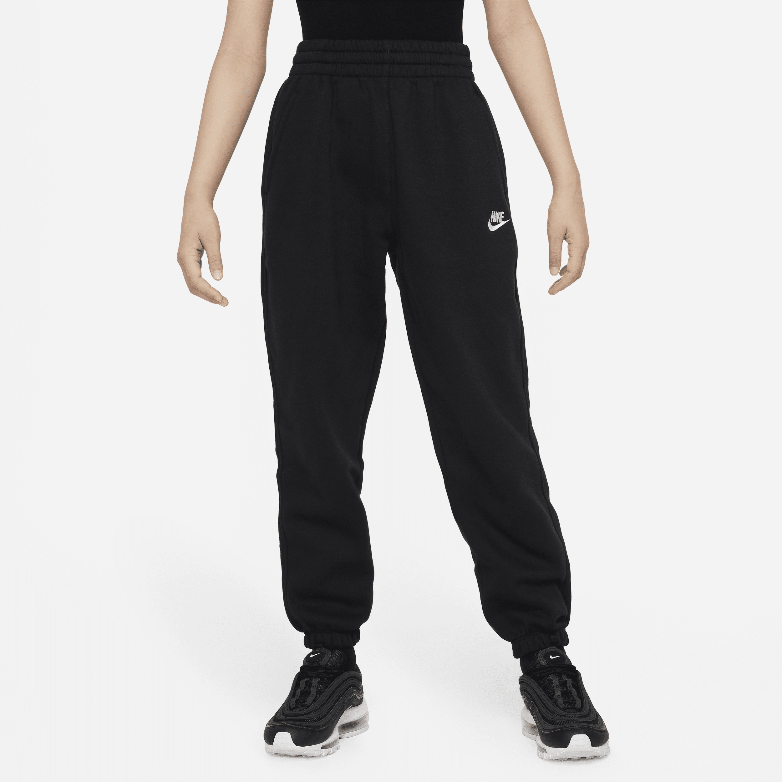 Shop Nike Sportswear Club Fleece Big Kids' (girls') Loose Pants In Black