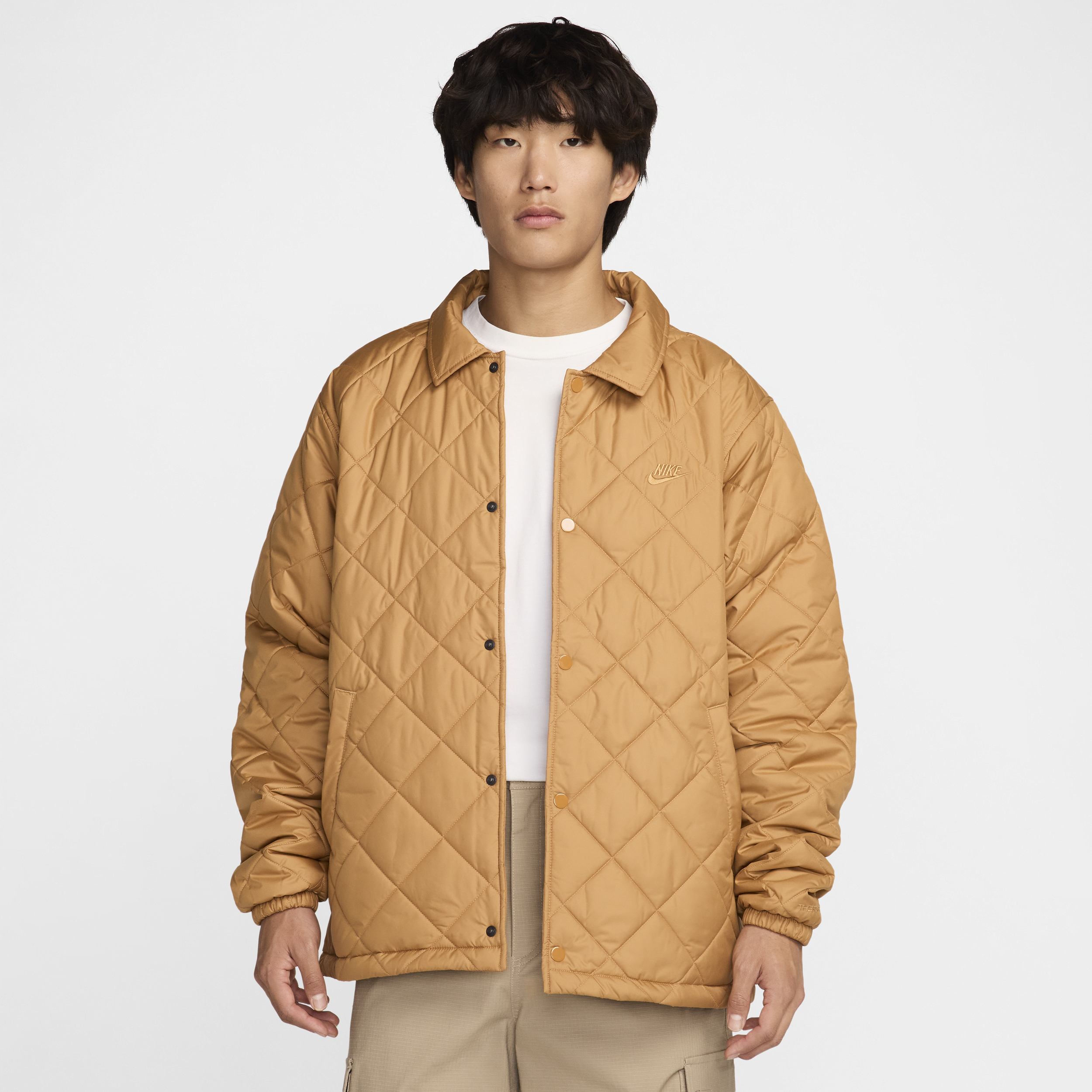 Nike Men's Club Lightweight Quilted Therma-fit Insulated Jacket In Flax/black/flax