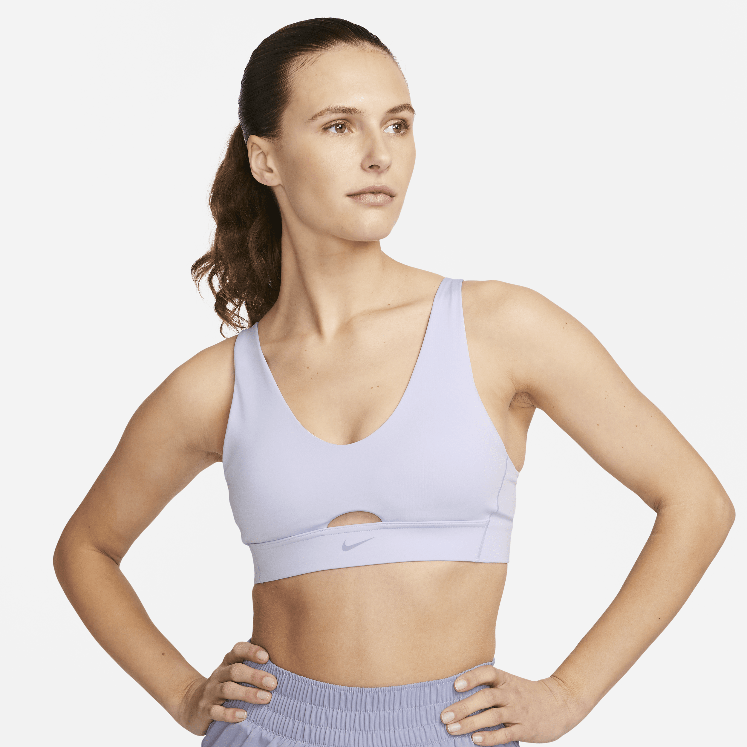 Nike Dri-fit Indy Padded Strappy Cutout Medium Support Sports Bra In Purple