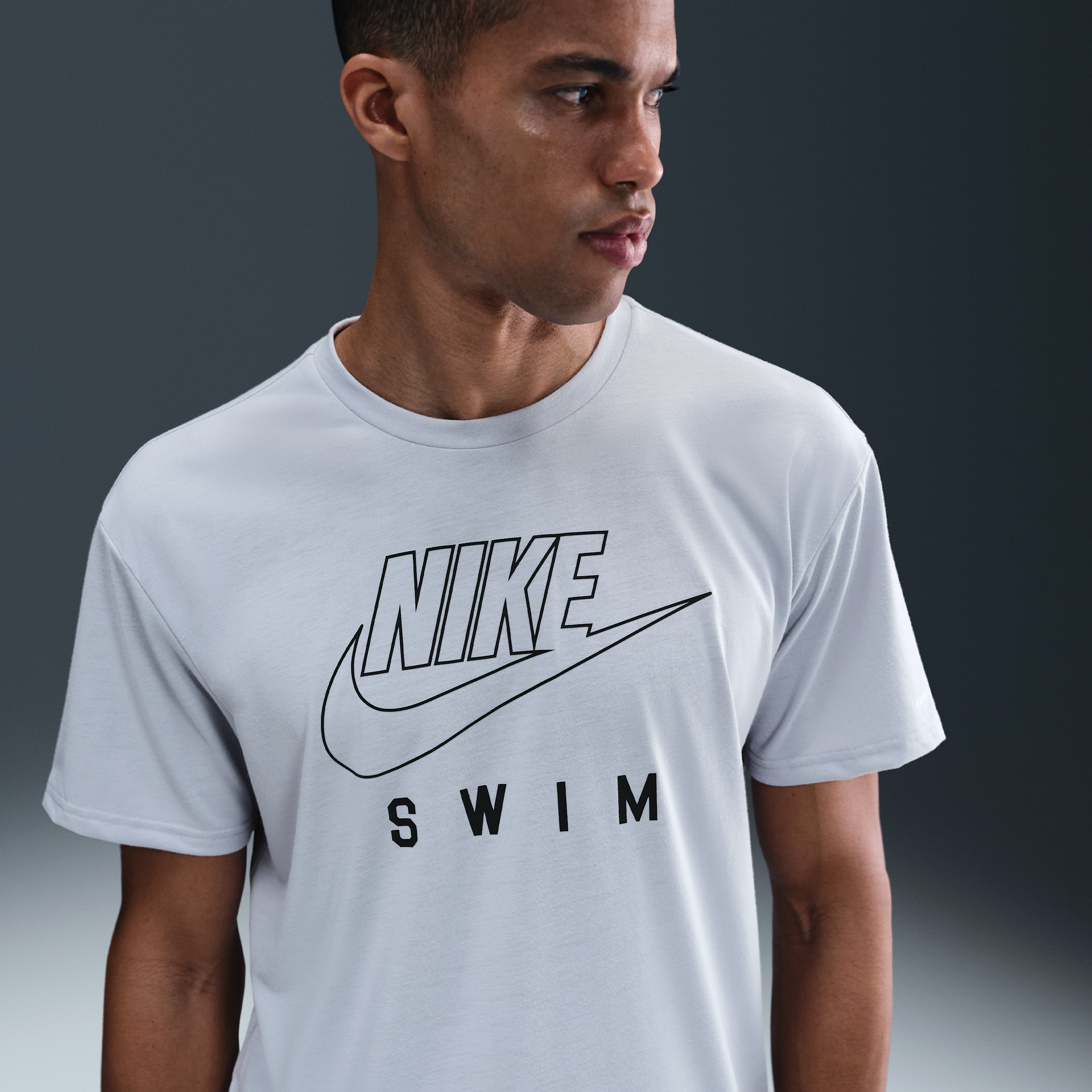 Nike Men's Swim Swoosh Hydroguard Short-Sleeve Top in Grey | NESSF524-054
