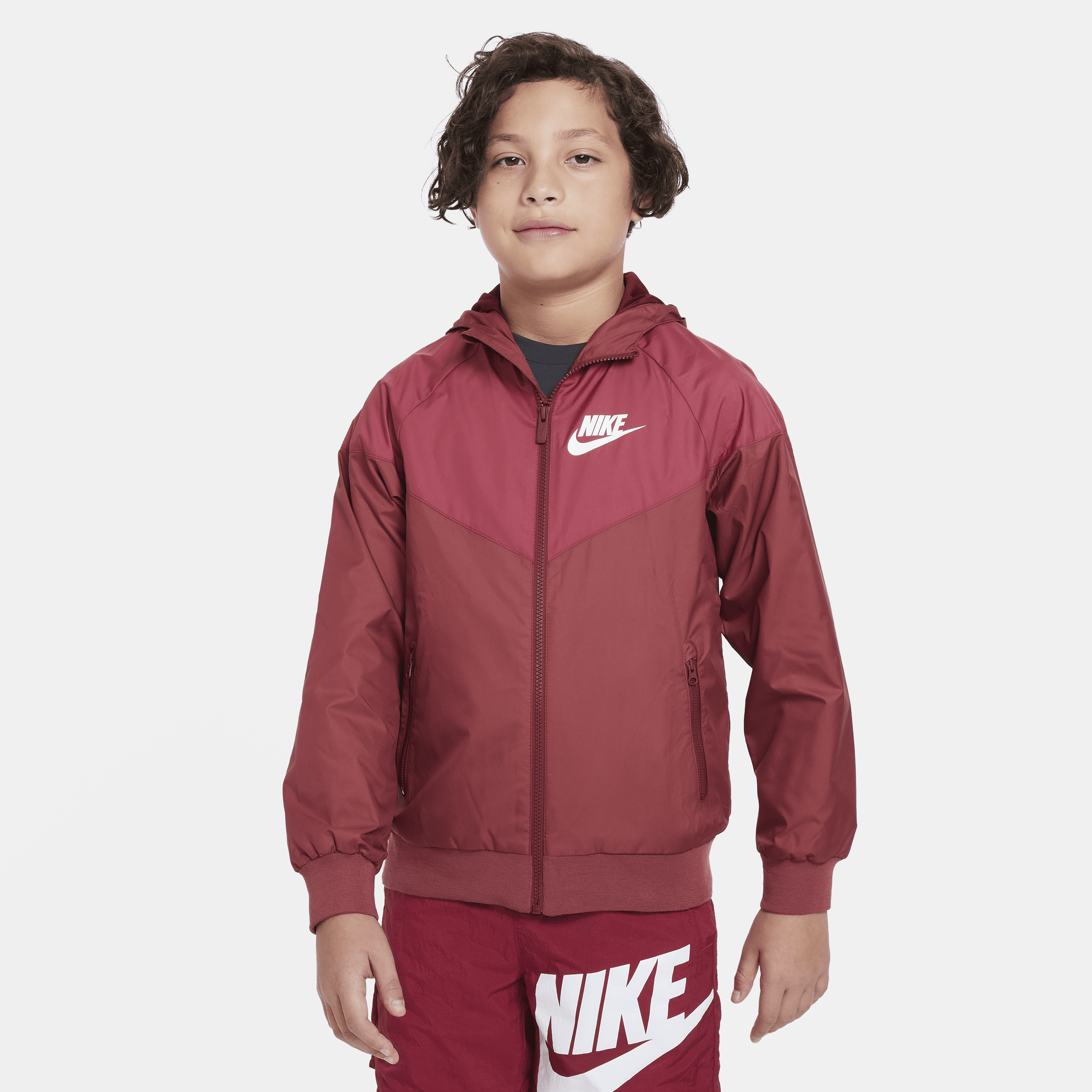 Nike Sportswear Windrunner Big Kids' (boys') Loose Hip-length Hooded Jacket In Red