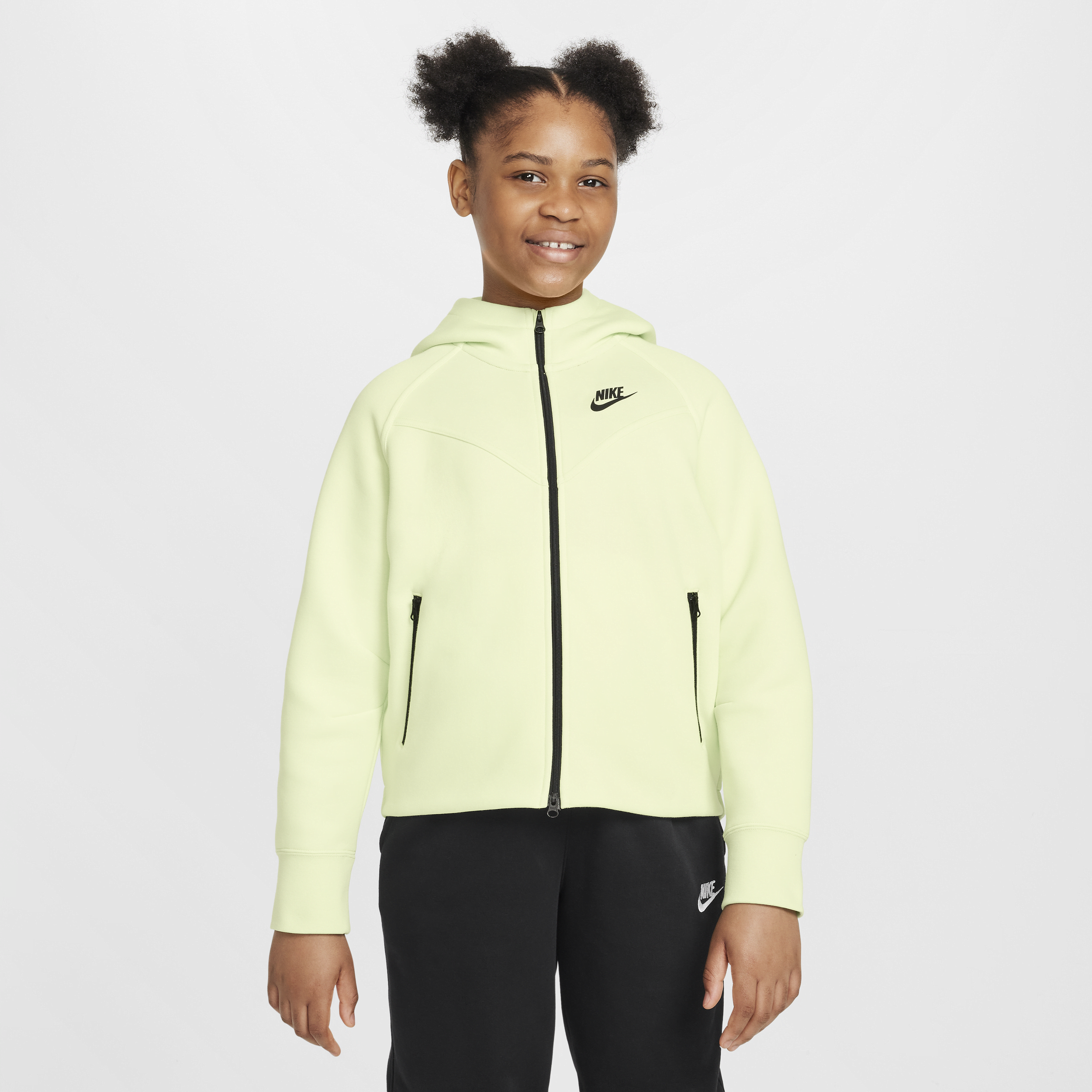 Shop Nike Sportswear Tech Fleece Big Kids' (girls') Full-zip Hoodie (extended Size) In Green