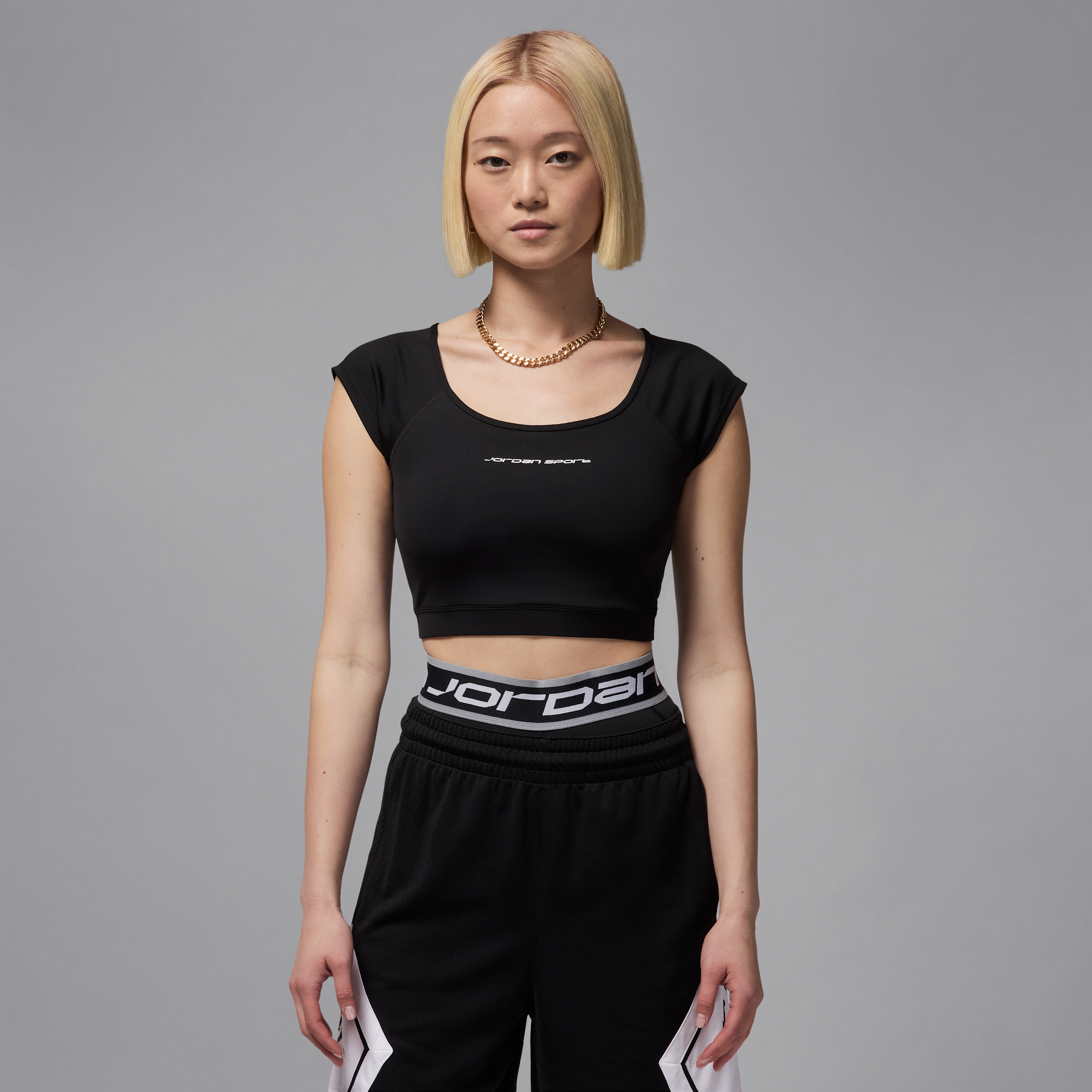 Shop Jordan Women's Sport Short-sleeve Knit Crop Top In Black